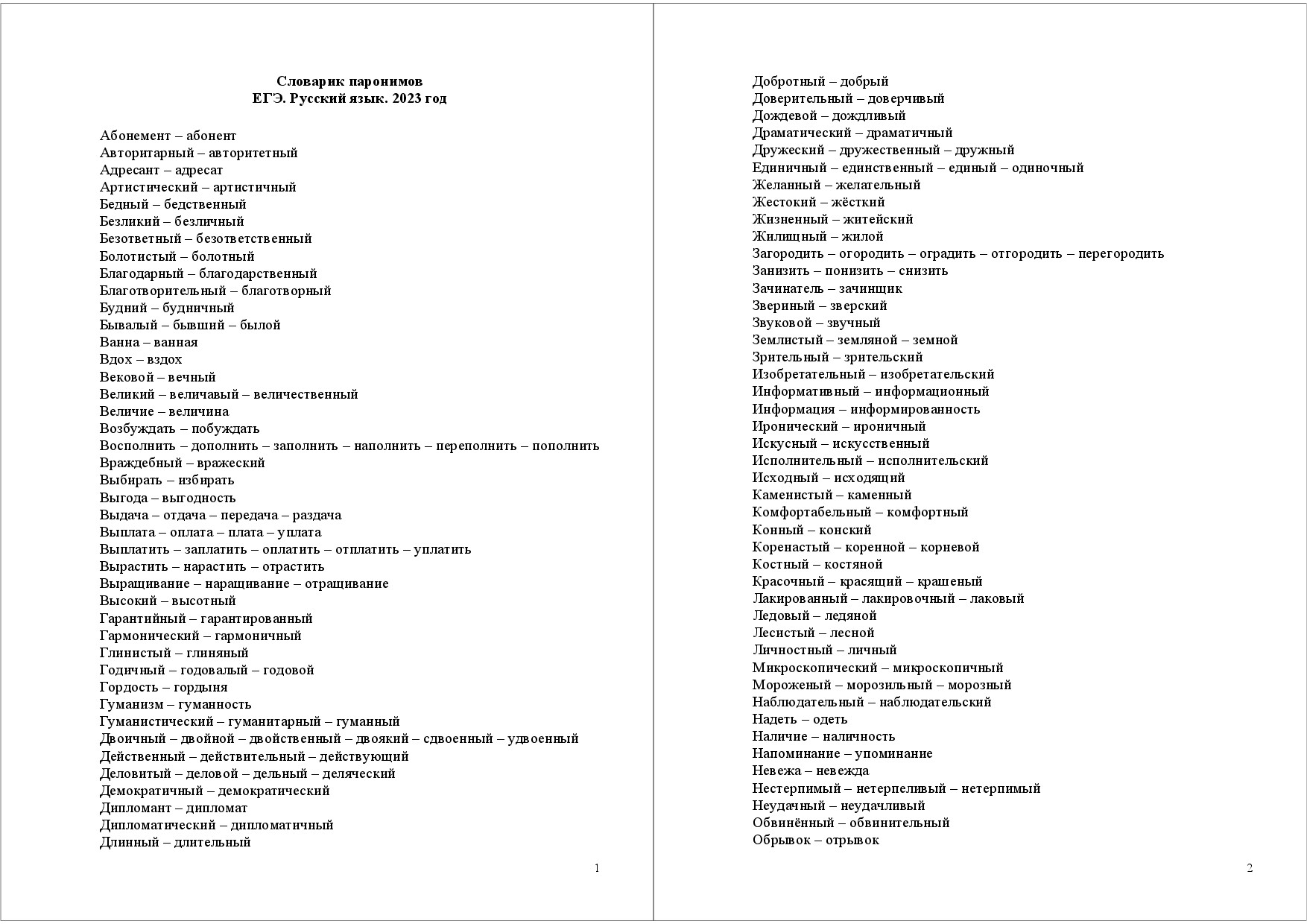 паронимы 2023