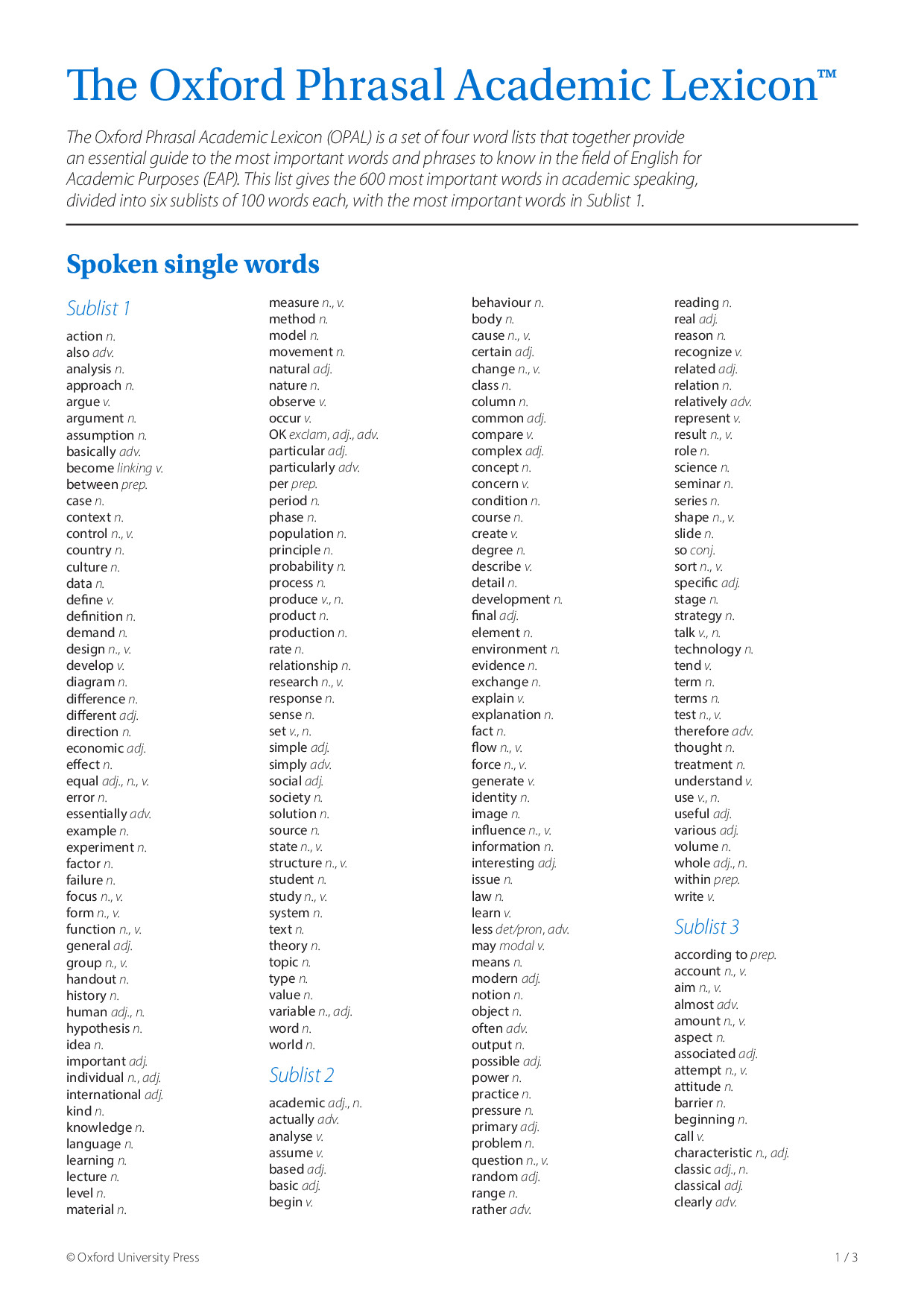 OPAL SPOKEN SINGLE WORDS