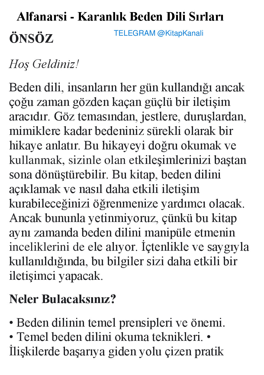 KARANLIK BEDEN DİLİ SIRLARI ALFANARŞİ