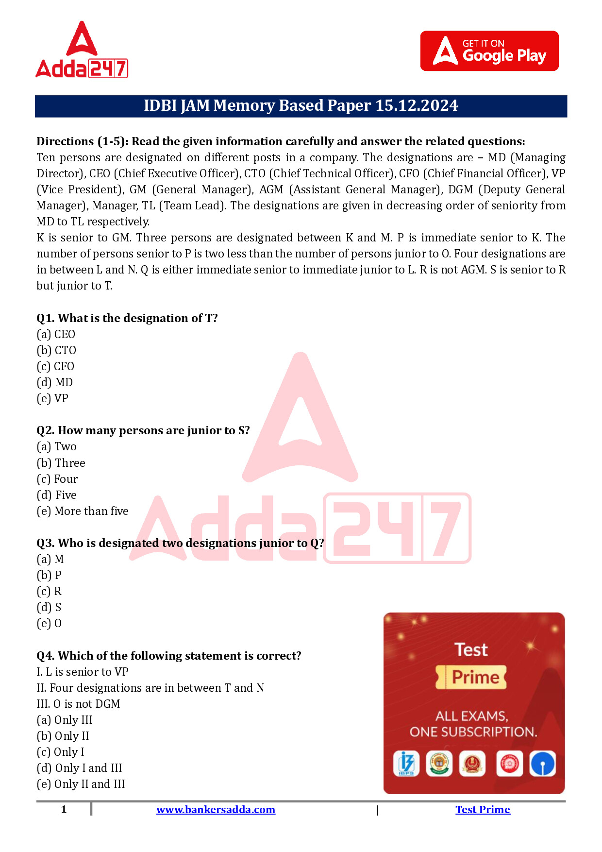 IDBI JAM MEMORY BASED PAPER 15.12.2024