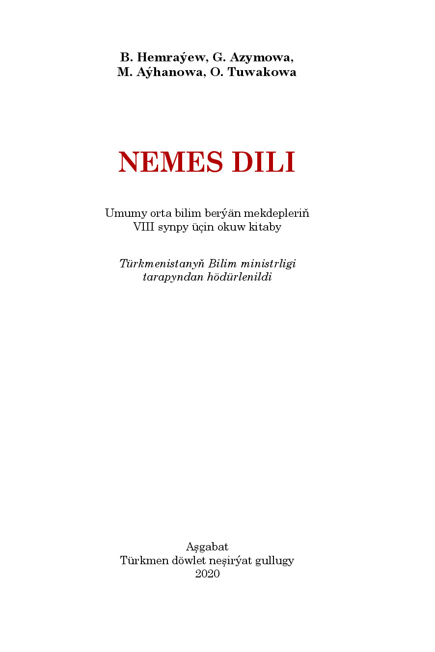 Nemes Dili (I DaşAry ýUrt Dili), Viii Synp   2020