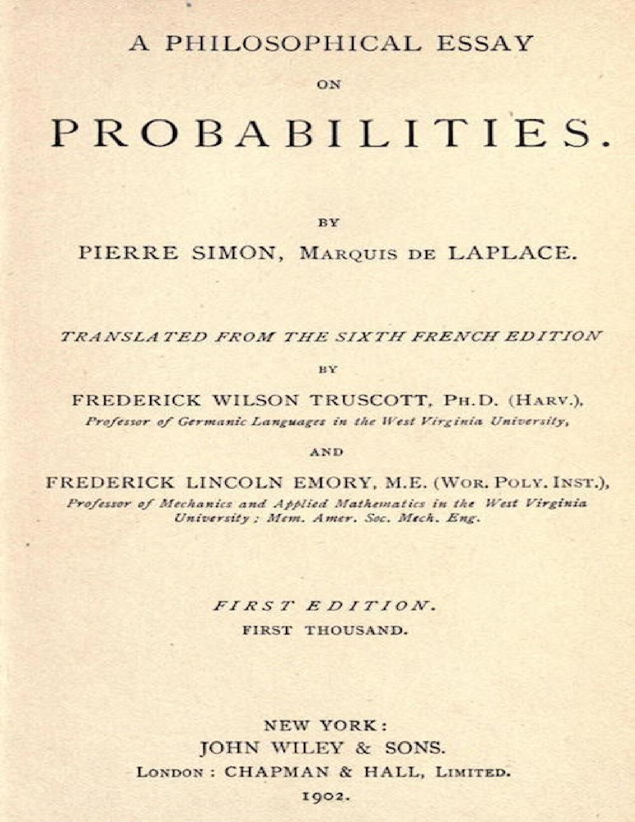 A PHILOSOPHICAL ESSAY ON PROBABILITIES