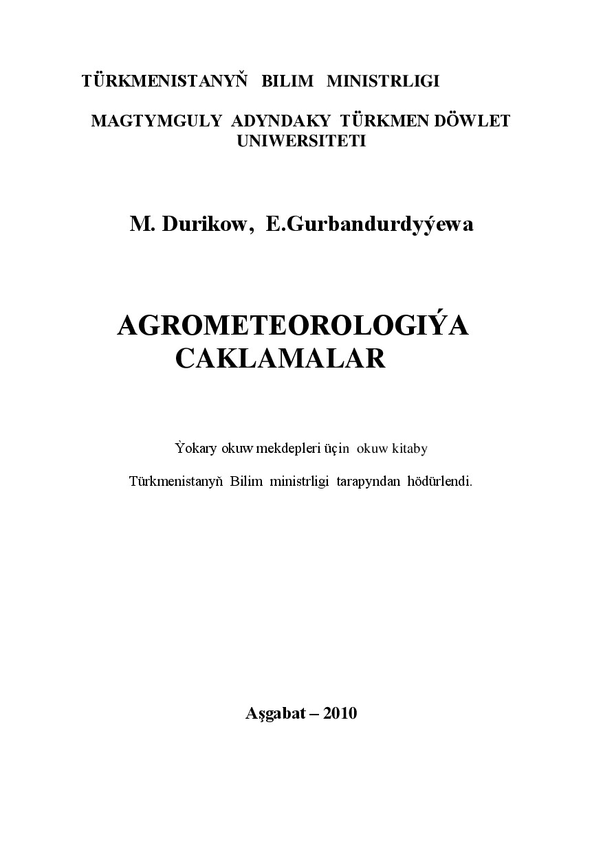 AGROMETEOROLOGIÝA ÇAKLAMALAR