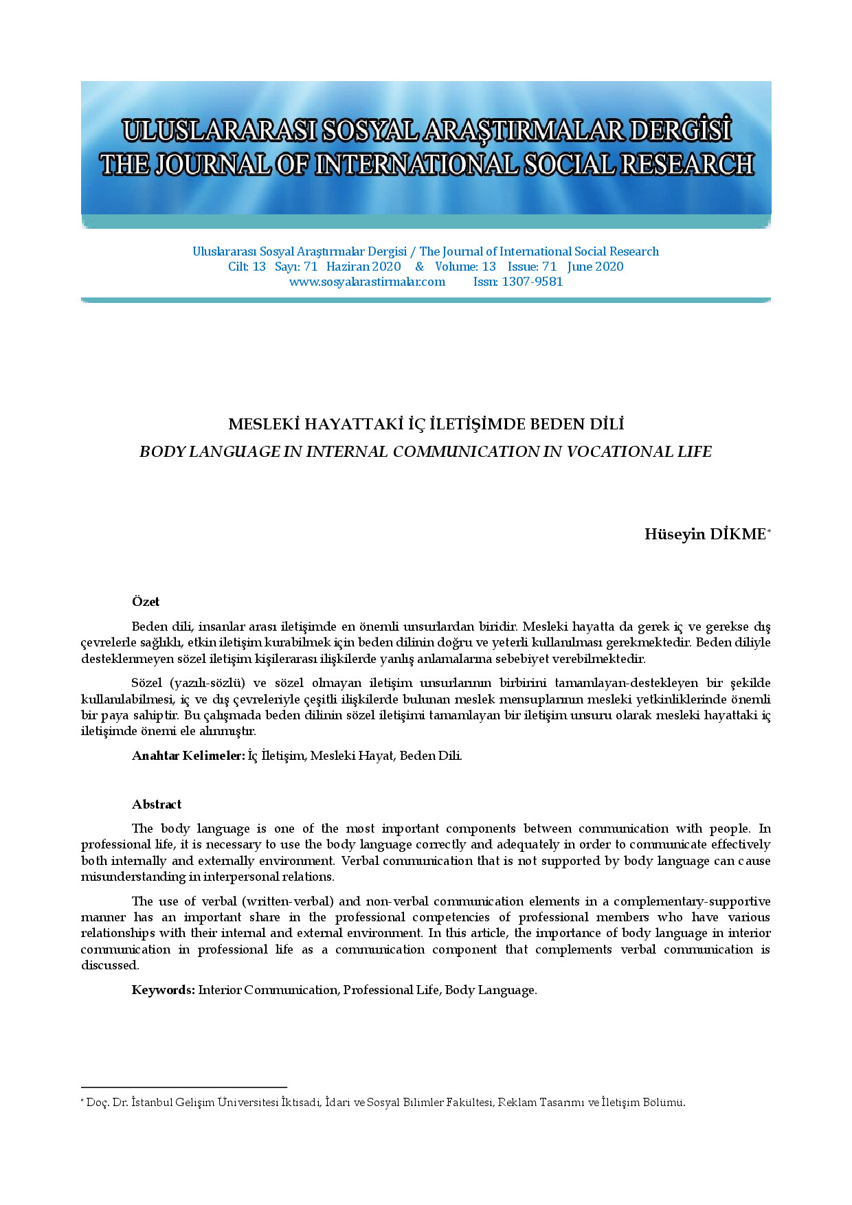 MESLEKİ HAYATTAKİ İÇ İLETİŞİMDE BEDEN DİLİ
