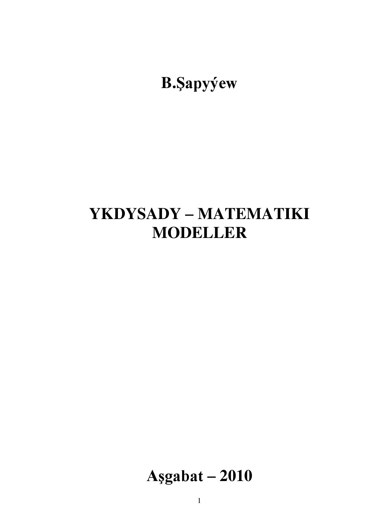 ApyýEw B Ykdysady Matematiki Modeller