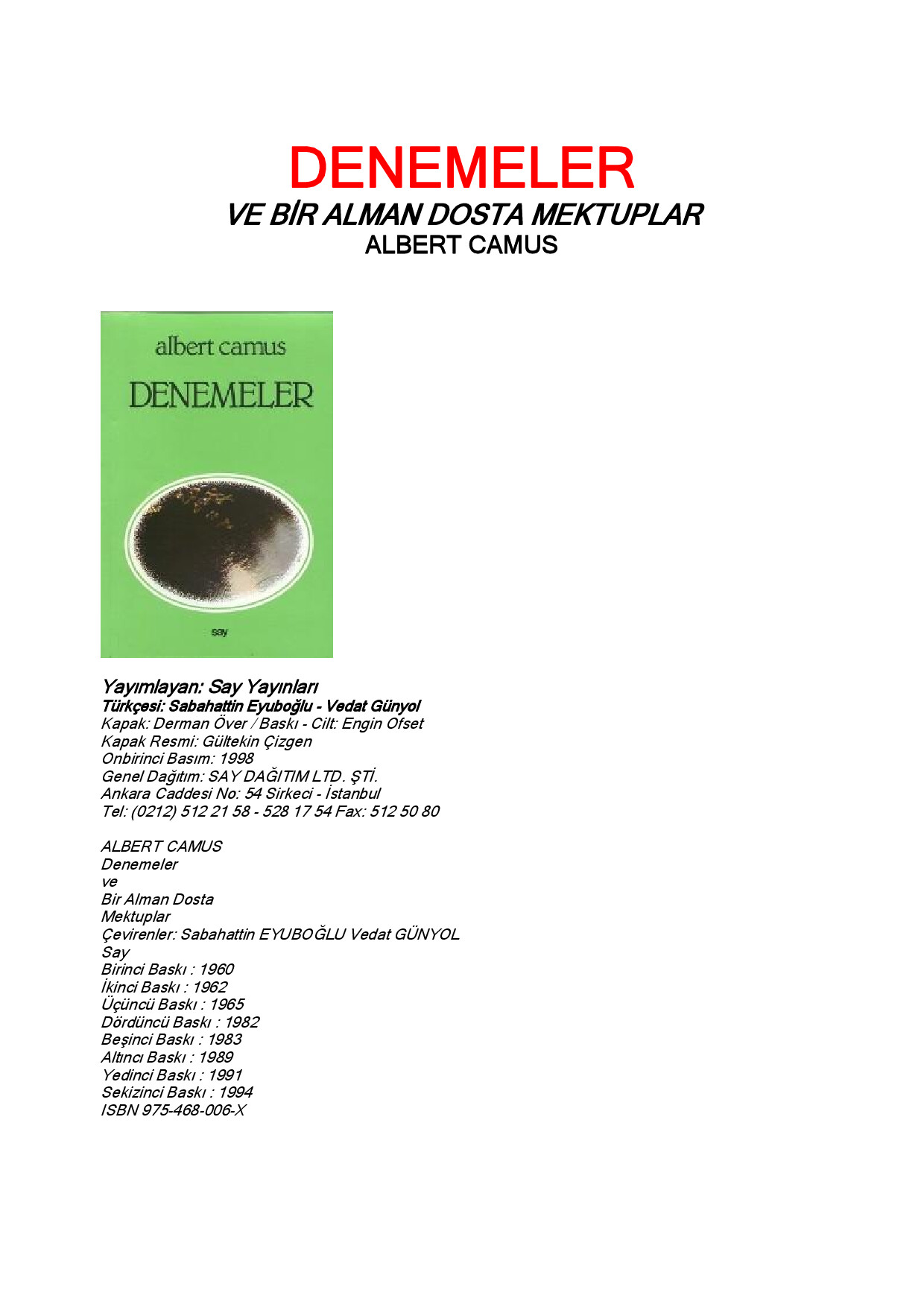 ALBERT CAMUS   DENEMELER (1)