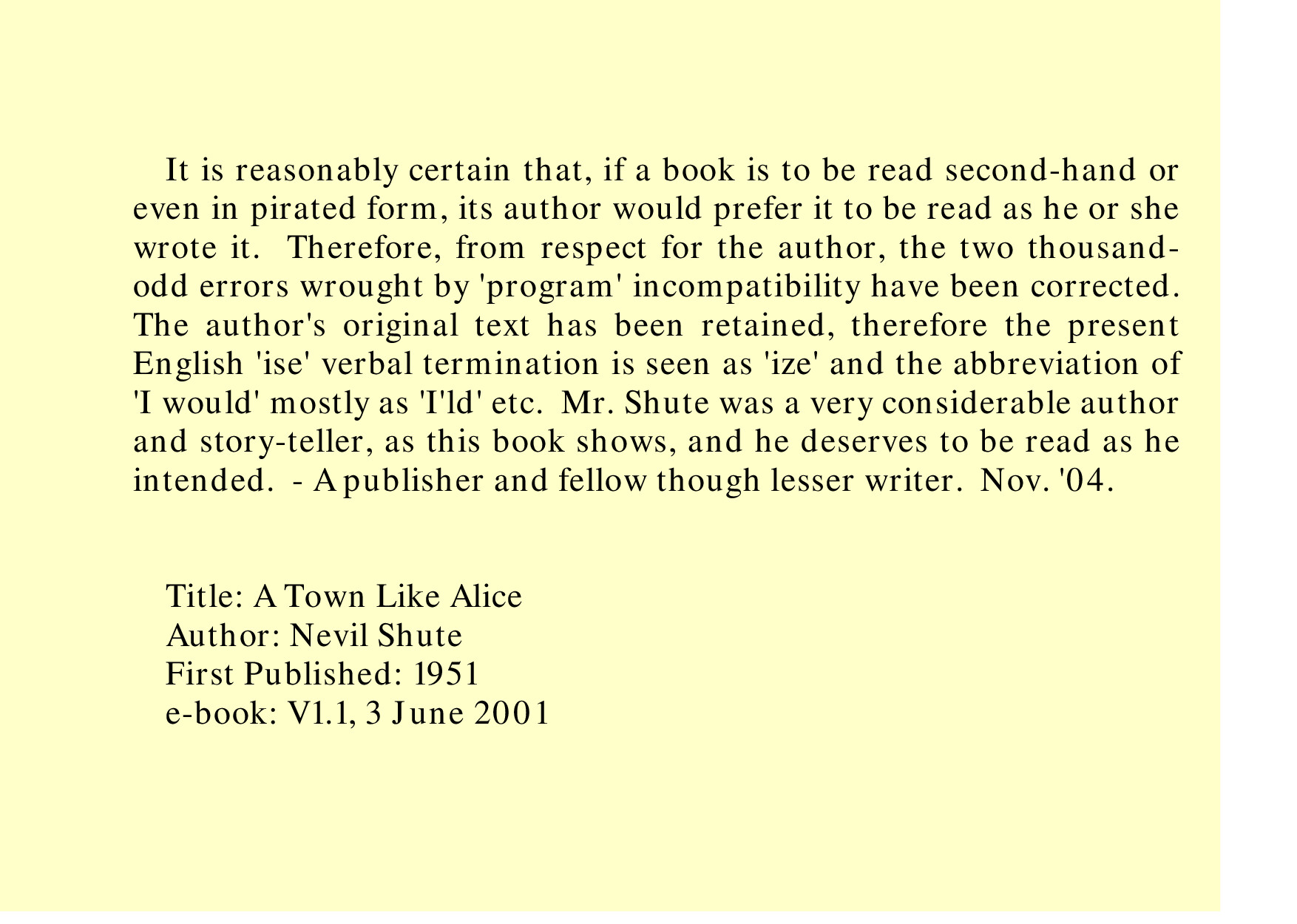 A TOWN LIKE ALICE