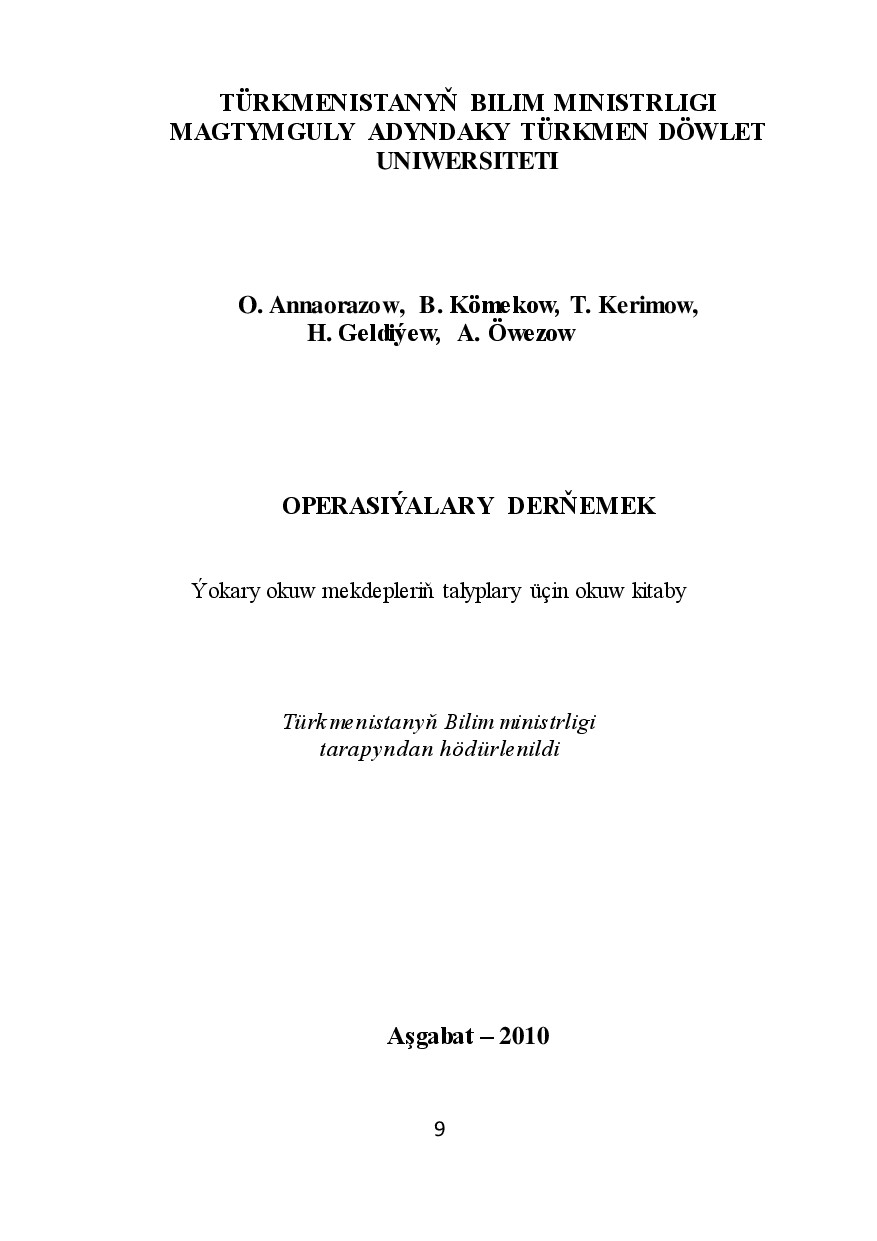 OPERASIÝALARY DERŇEMEK