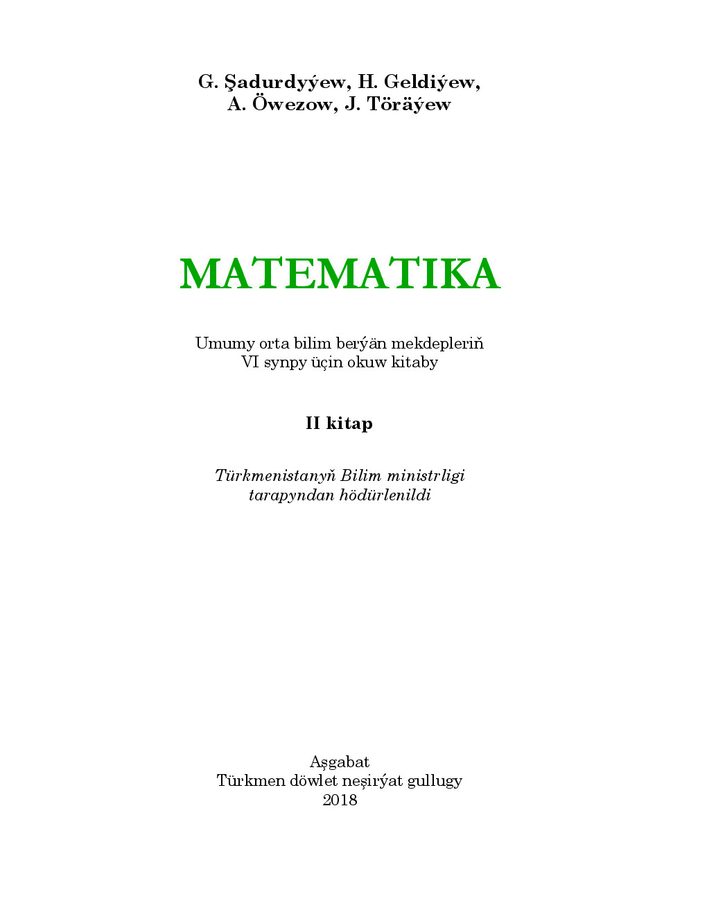 Matematika Ii Kitap, Vi Synp   2018