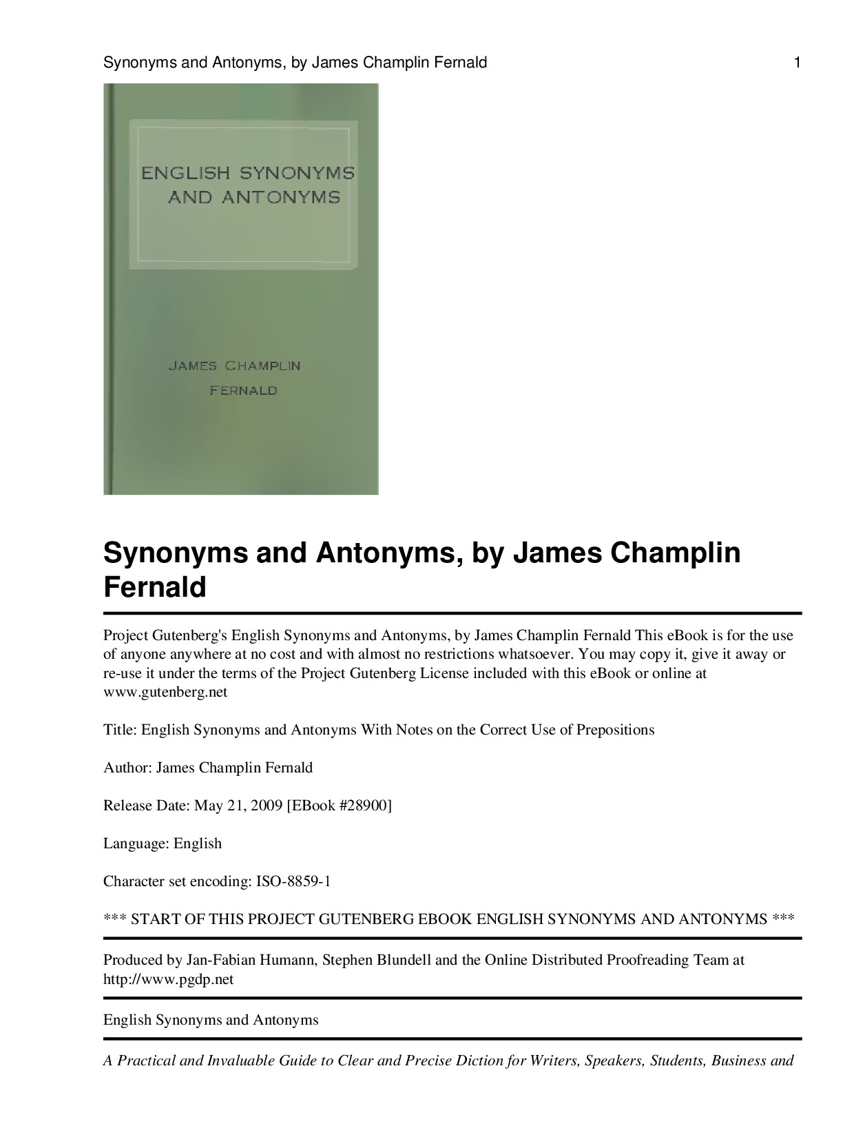SYNONYMS AND ANTONYMS, BY JAMES CHAMPLIN FERNALD