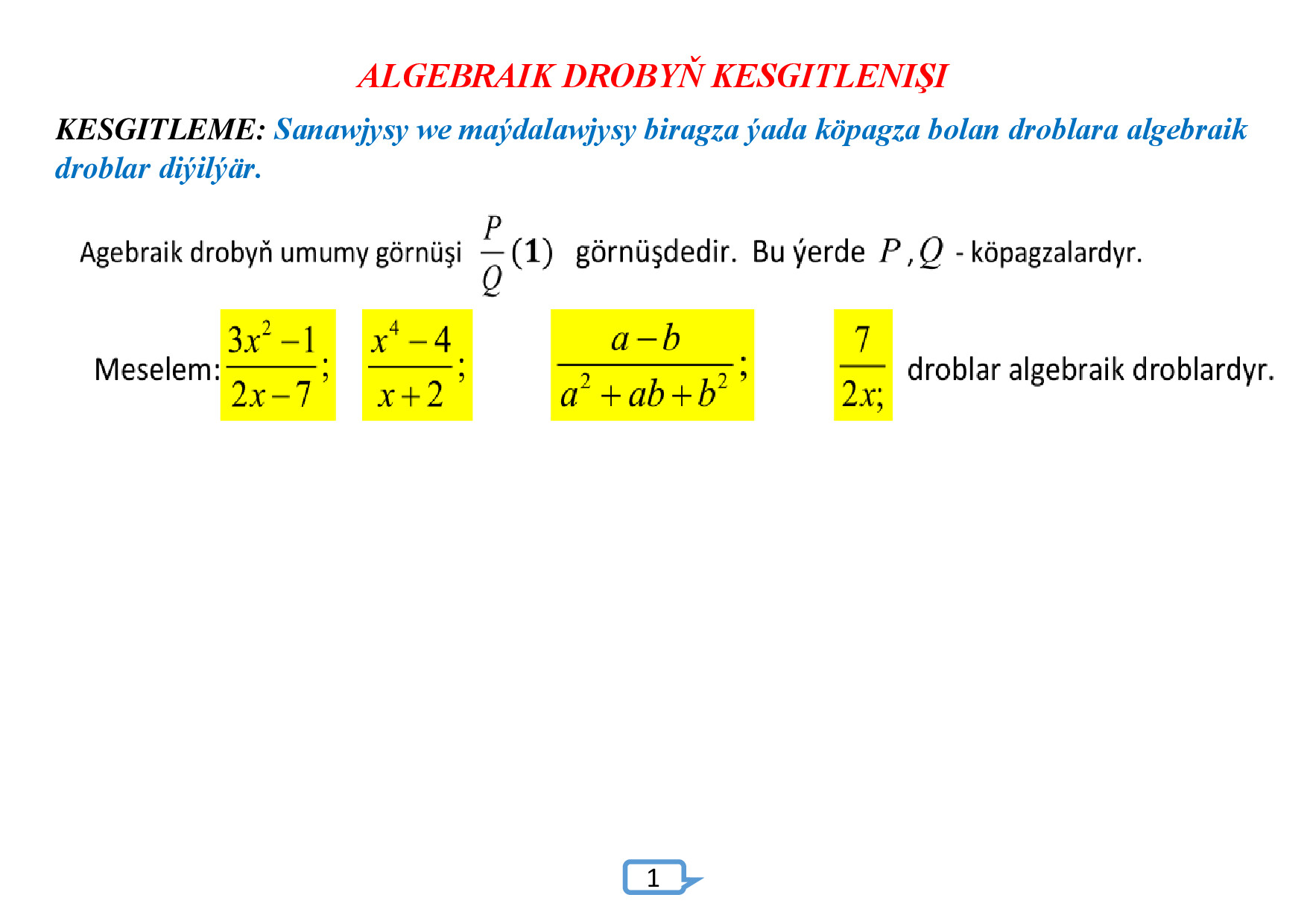 GeometriýA We Algebradan Gollanma