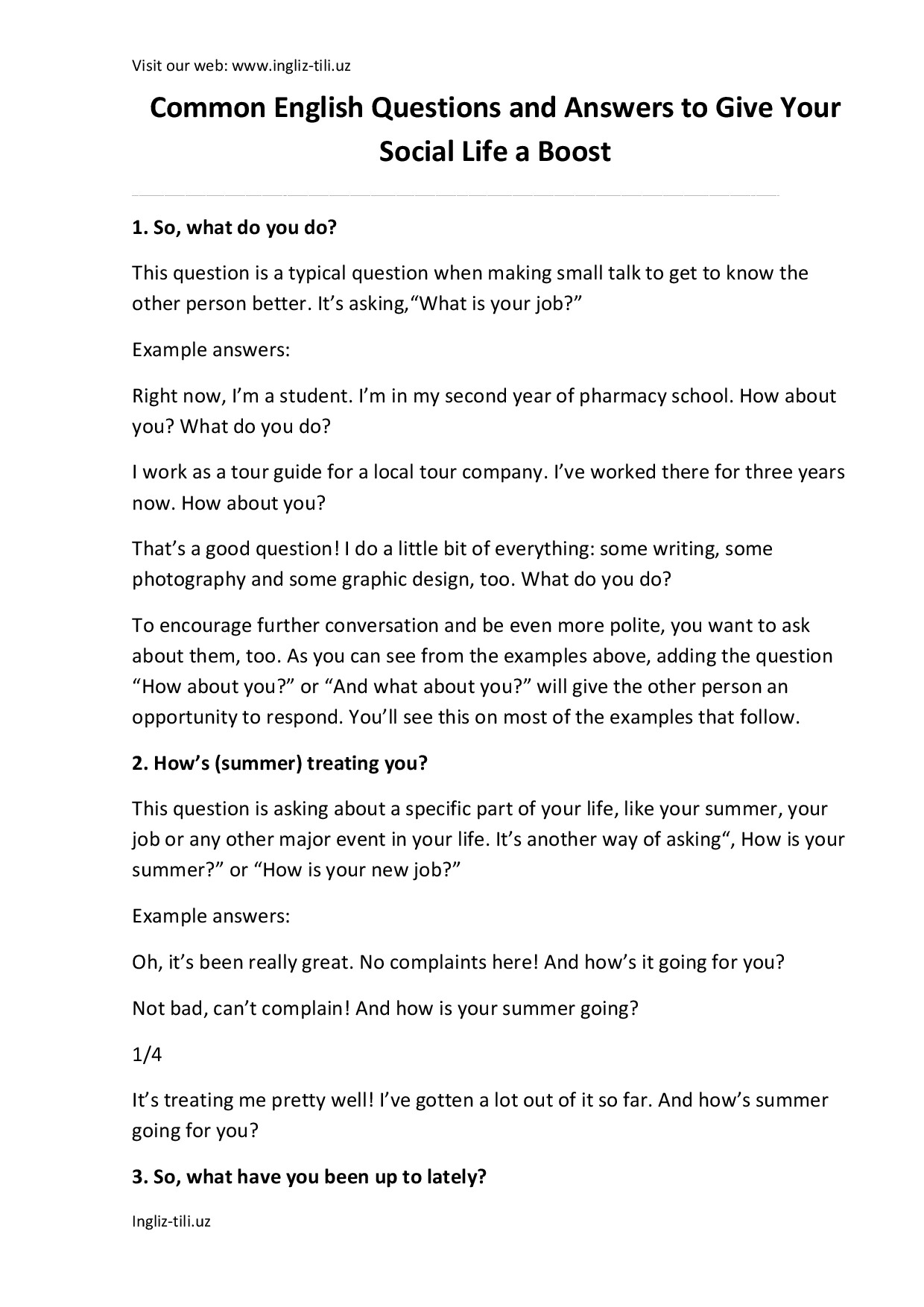 COMMON ENGLISH QUESTIONS AND ANSWERS.