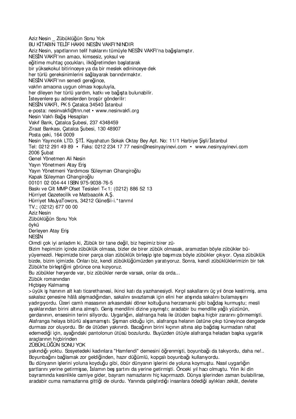 AZIZ NESIN   ZÜBÜKLÜ ÜN SONU YOK