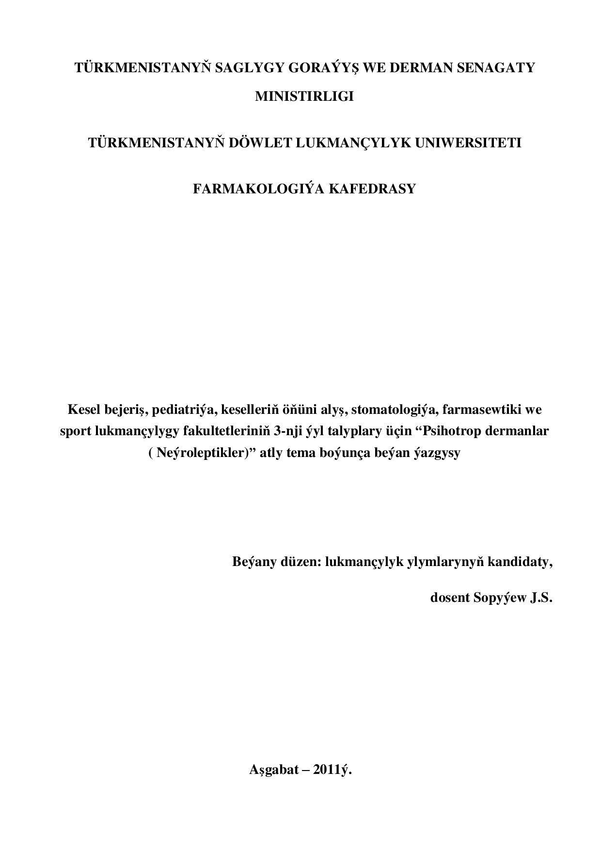 PSIHOTROP DERMANLAR (NEÝROLEPTIKLER)