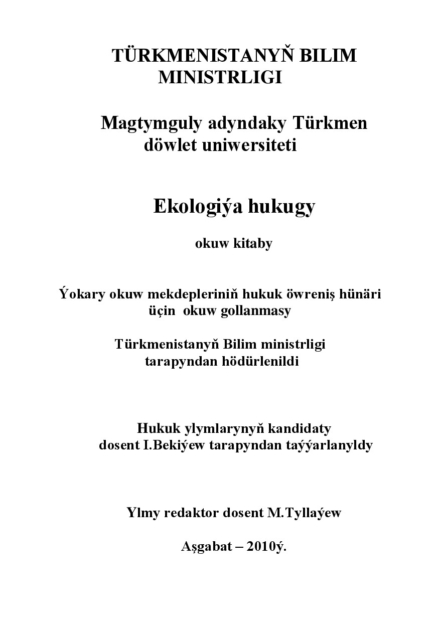 BEKIÝEW I~EKOLOGIÝA HUKUGY