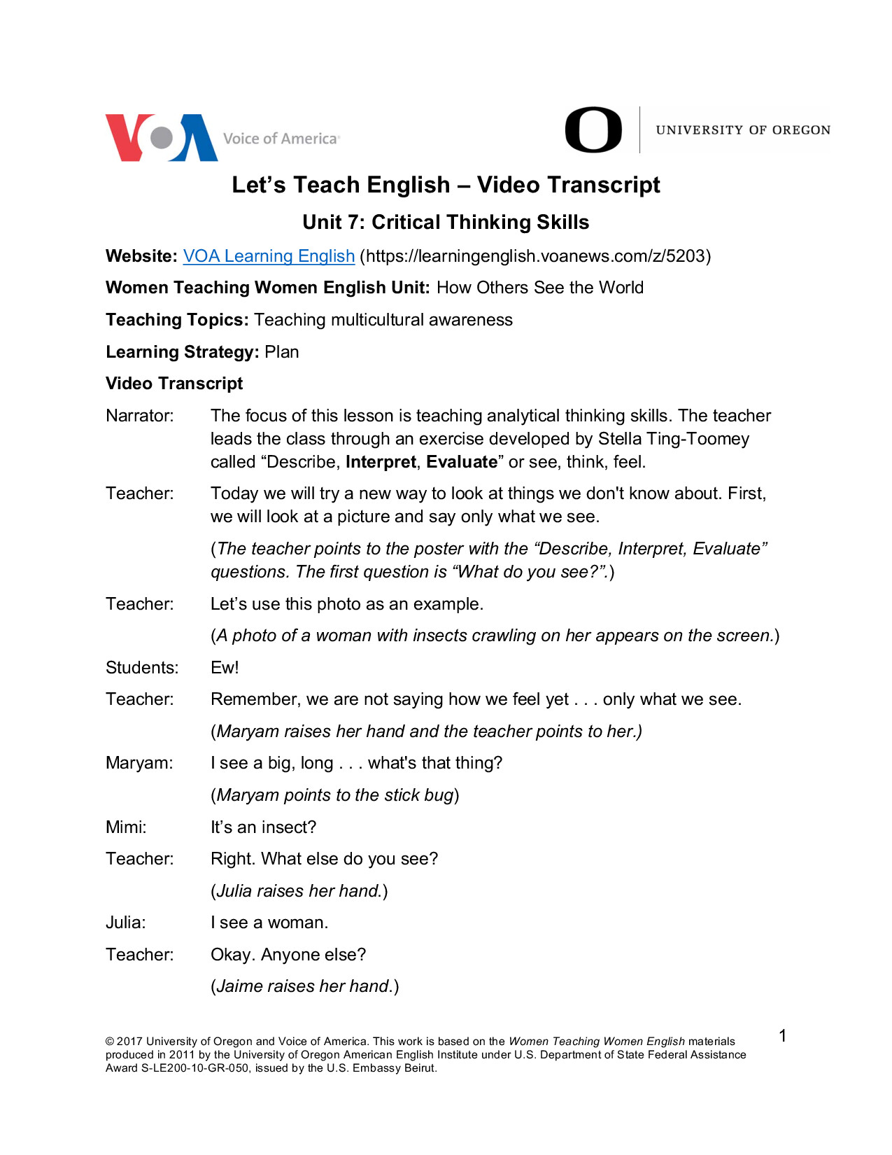 UNIT 7  CRITICAL THINKING SKILLS