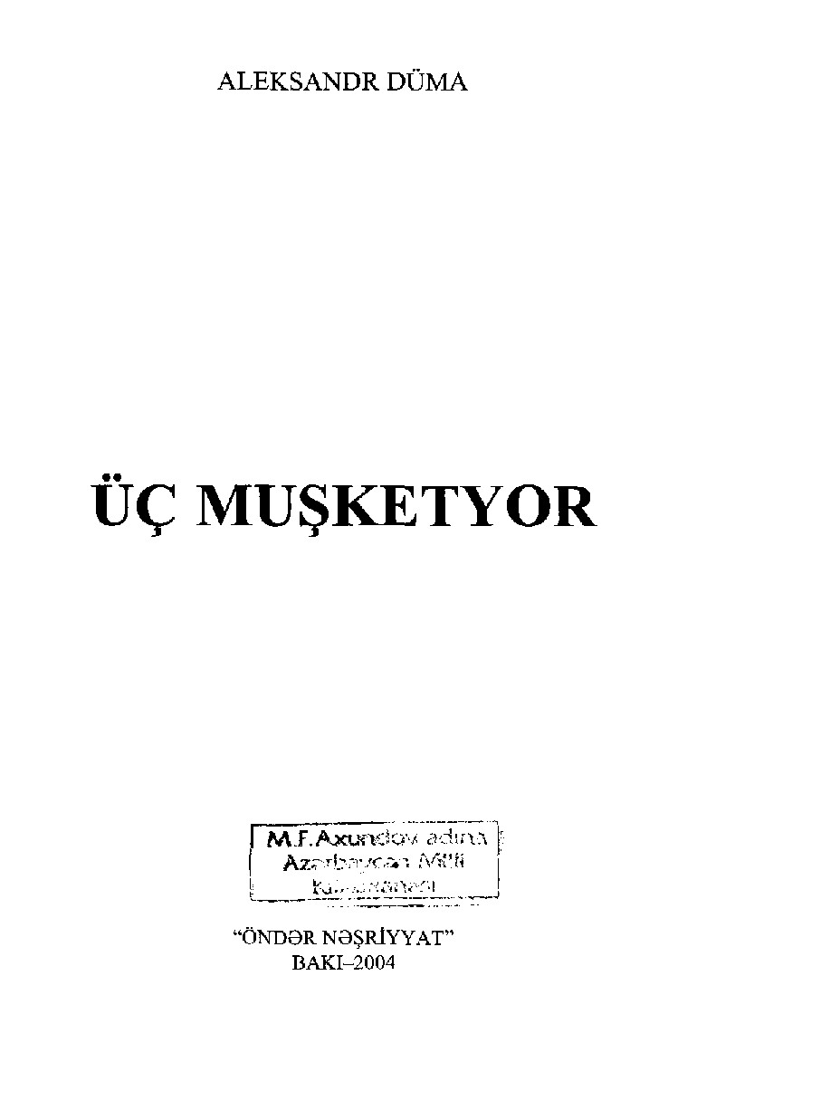 ALEKSANDR DUMA ÜÇ MUŞKETYOR