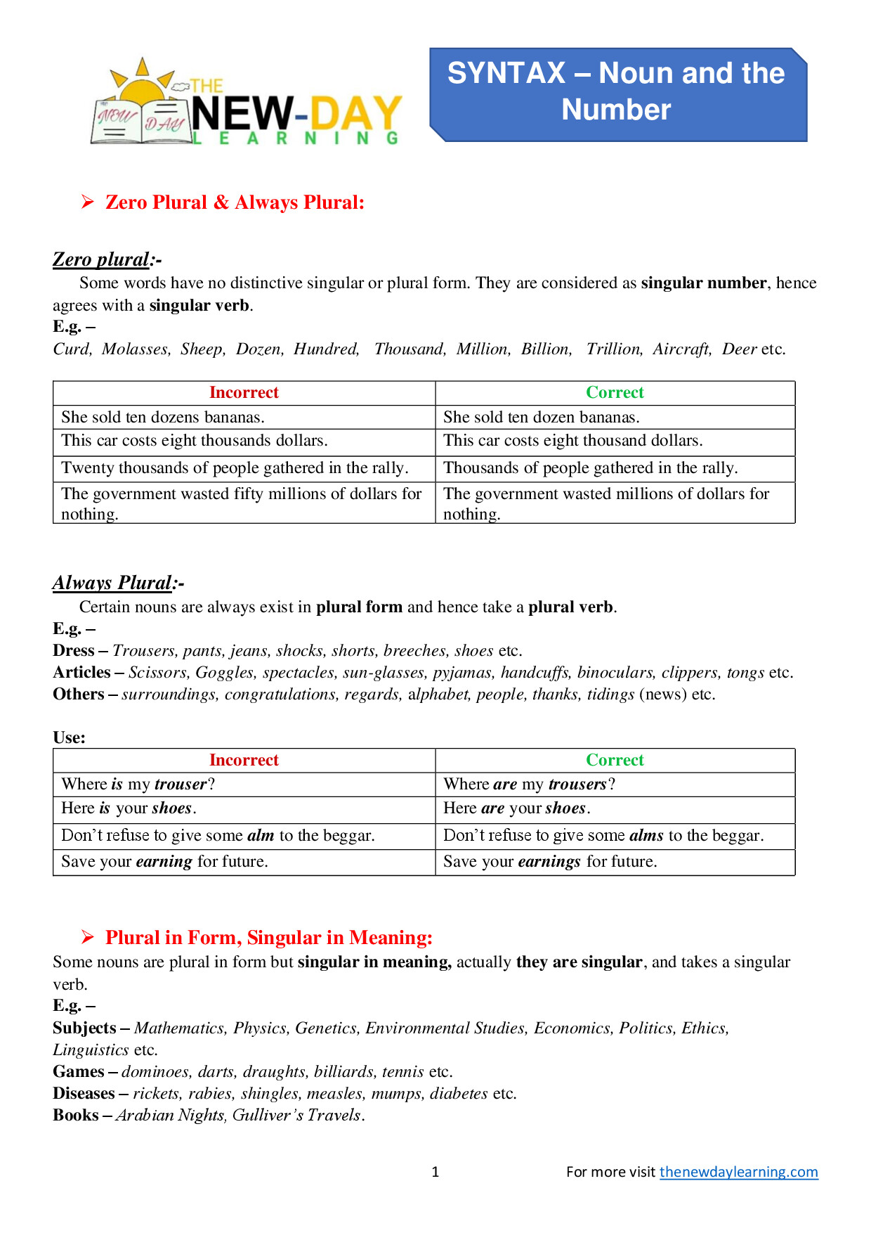 SYNTAX   NOUN AND THE NUMBER