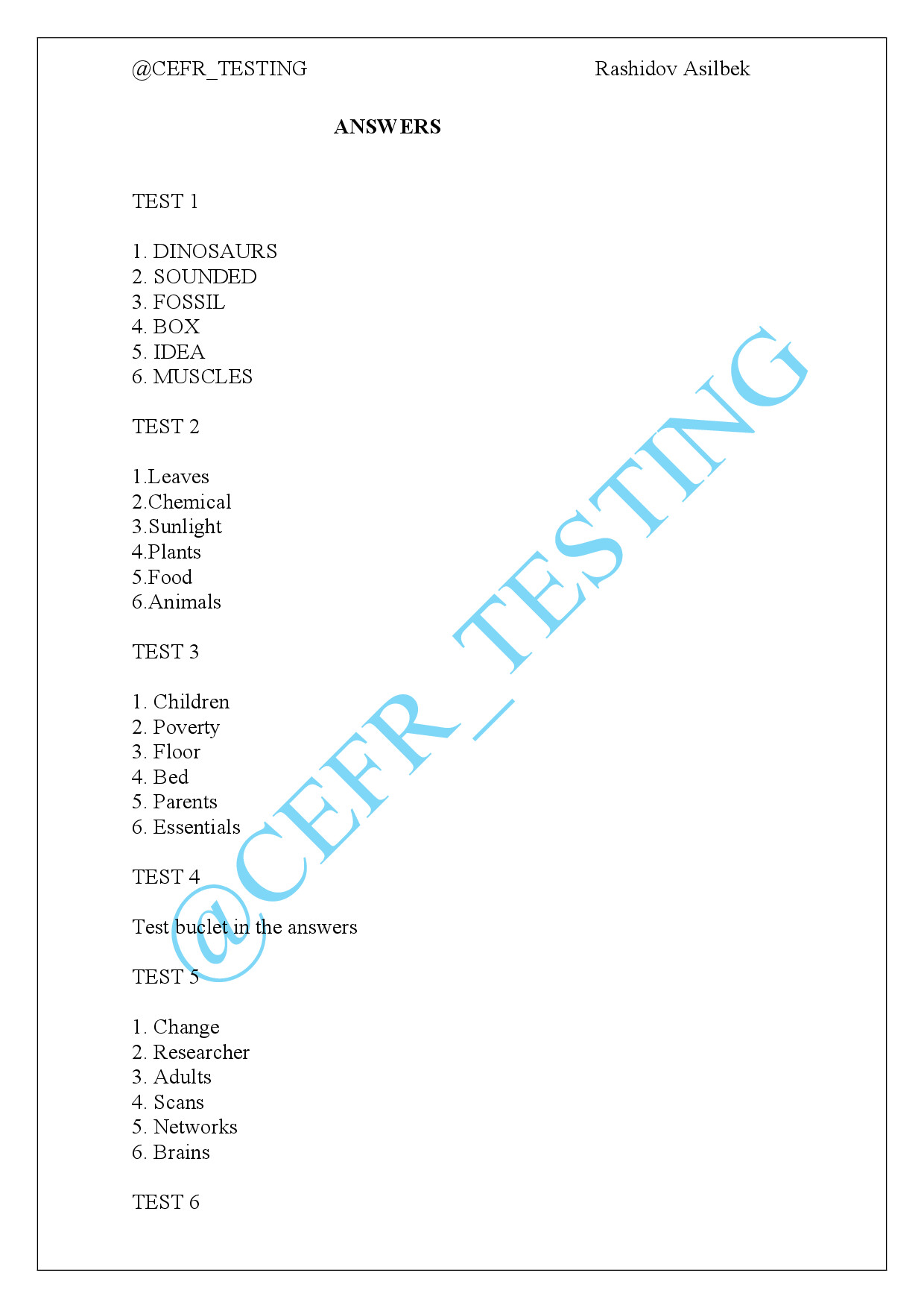 READING PART 1   ANSWERS