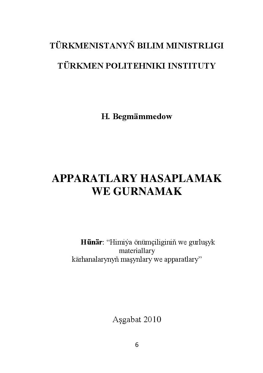 APPARATLARY HASAPLAMAK WE GURNAMAK