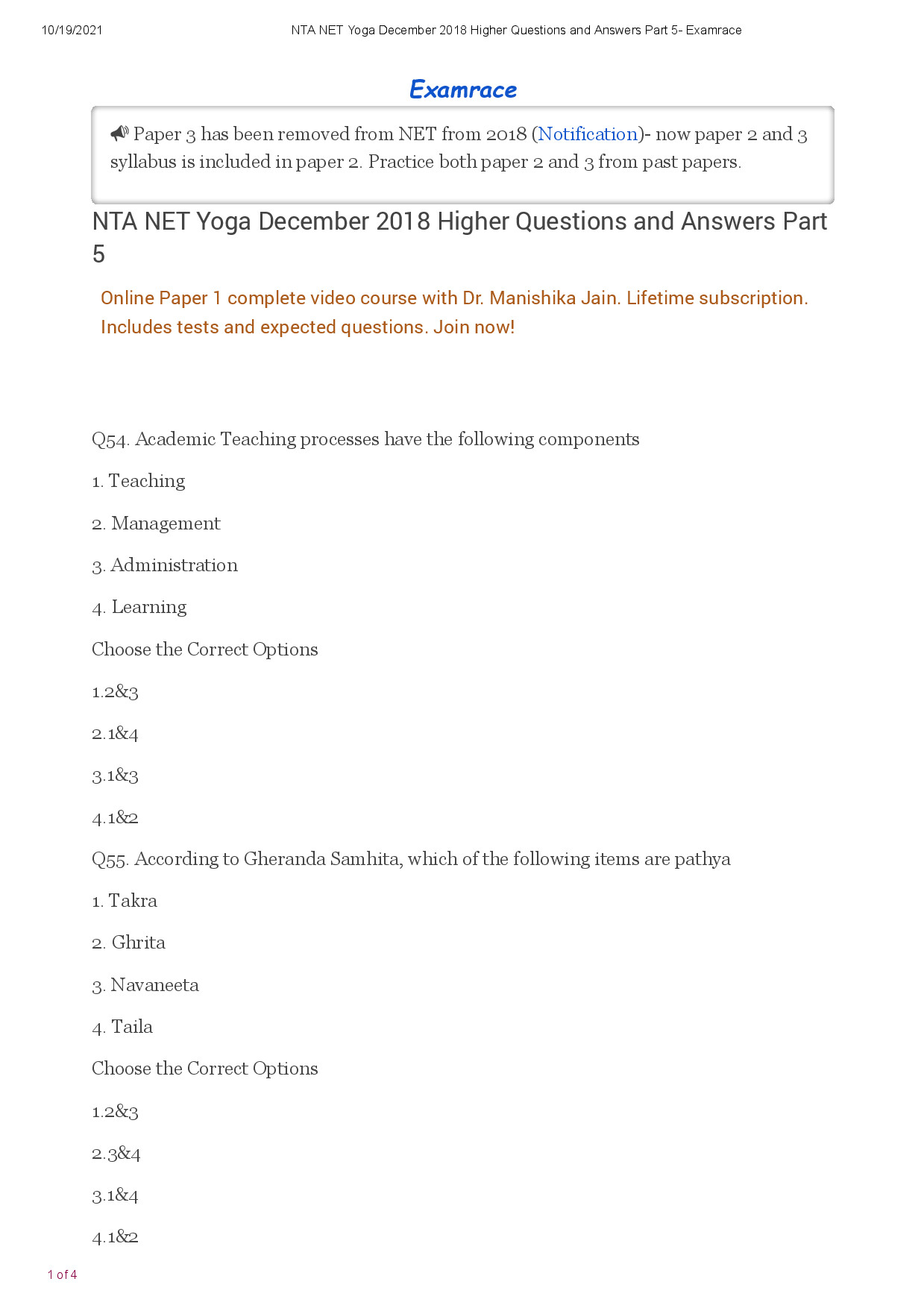 NTA NET YOGA DECEMBER 2018 PART 5