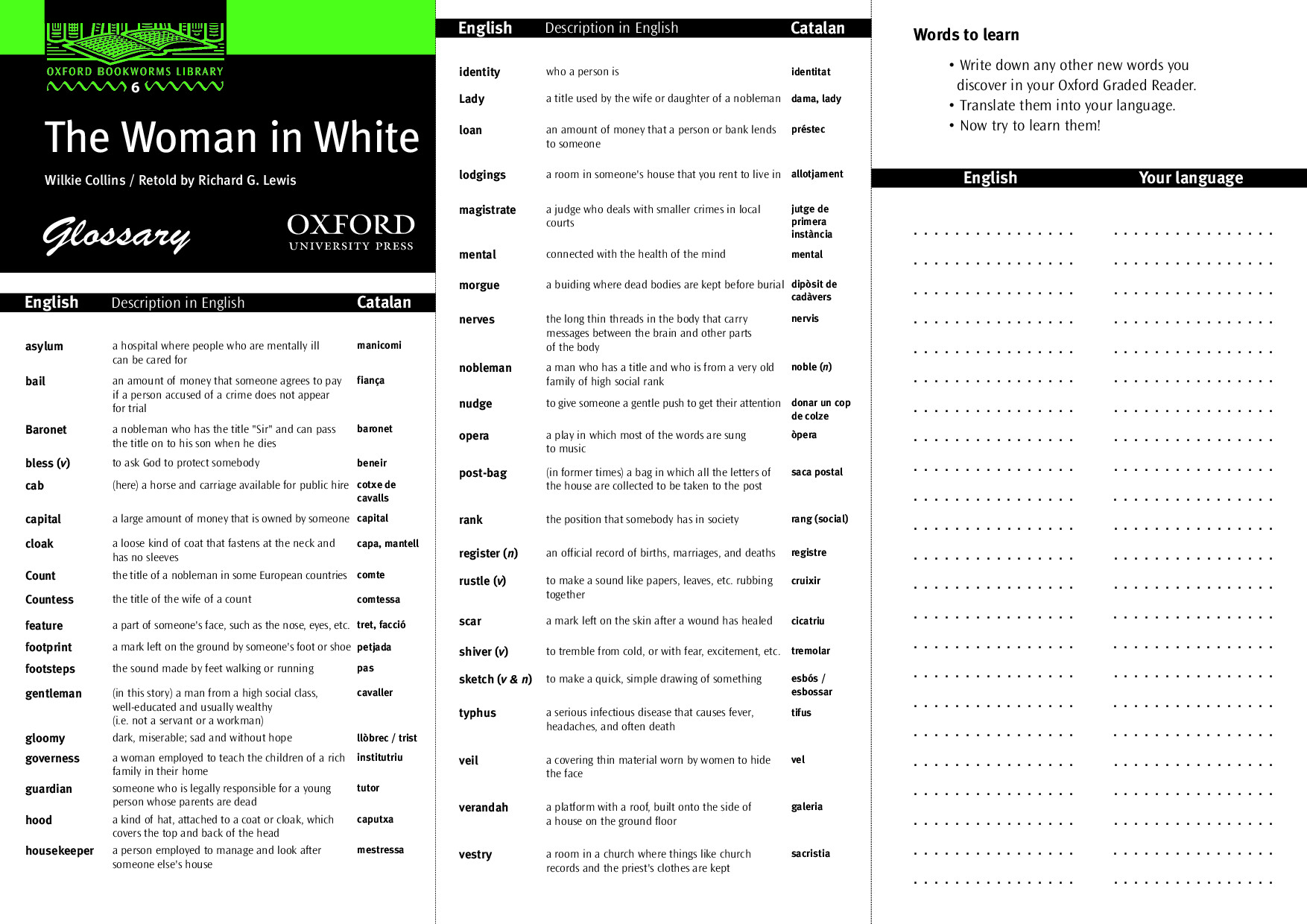 THE WOWAN IN WHITE GLOSSARY
