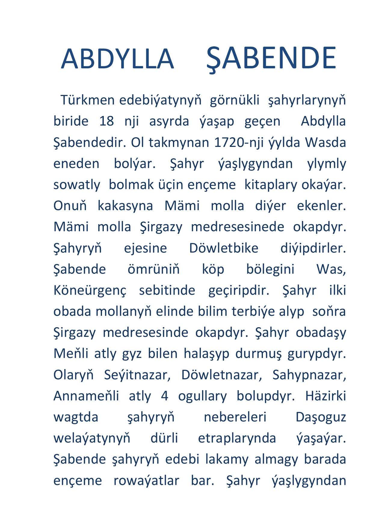 ABDYLLA ŞABENDE
