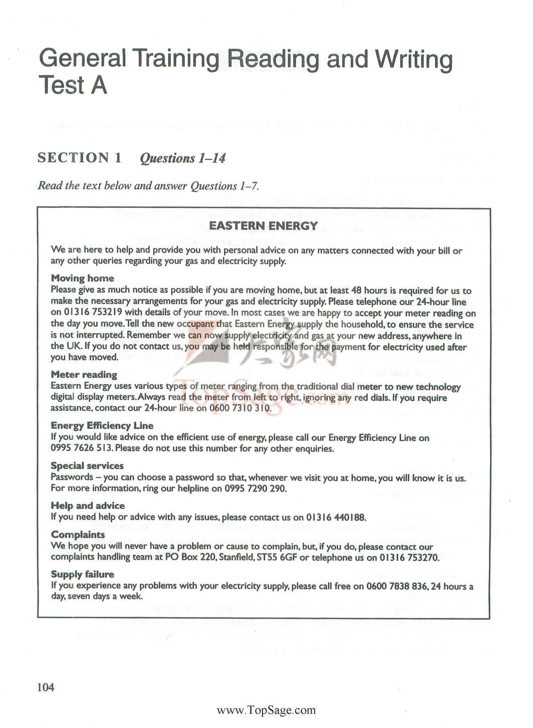 GENERAL TRAINING READING TEST 1 WITH ANSWERS