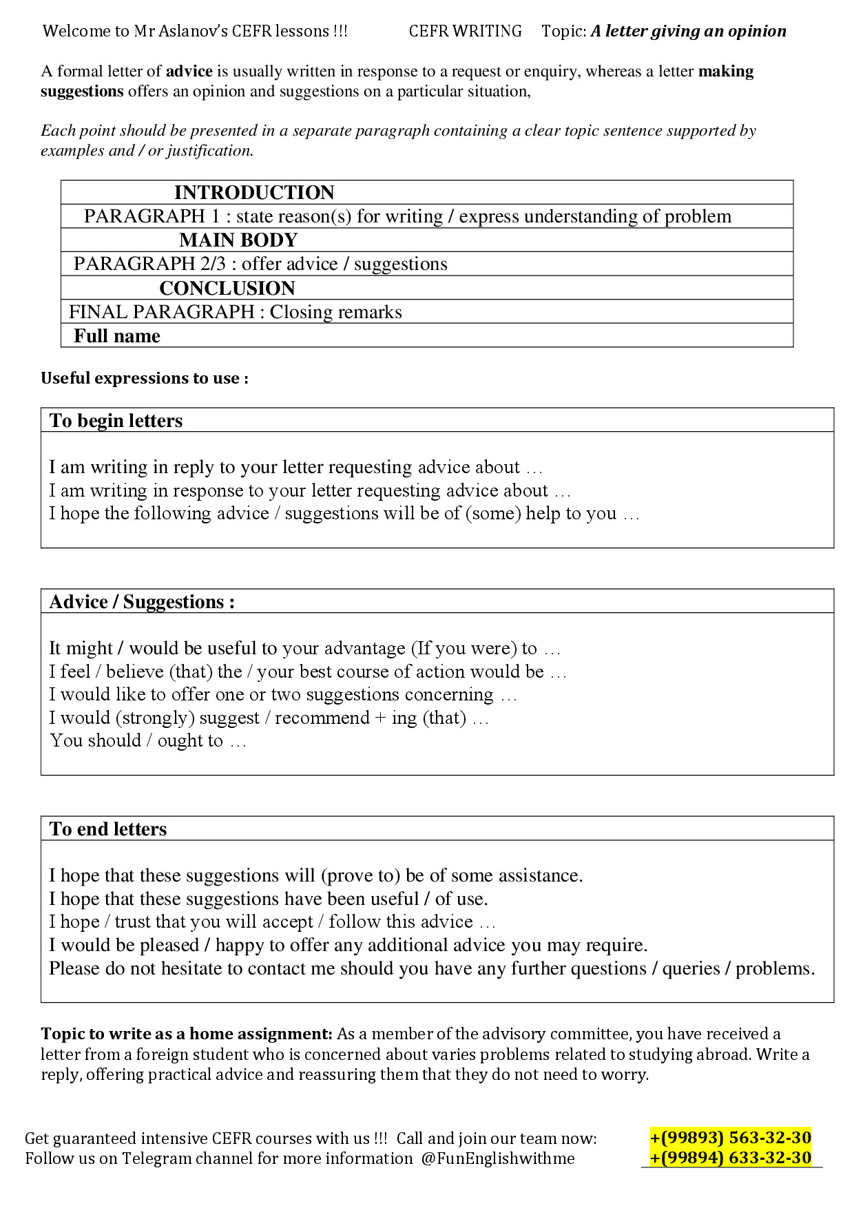 A LETTER GIVING AN OPINION