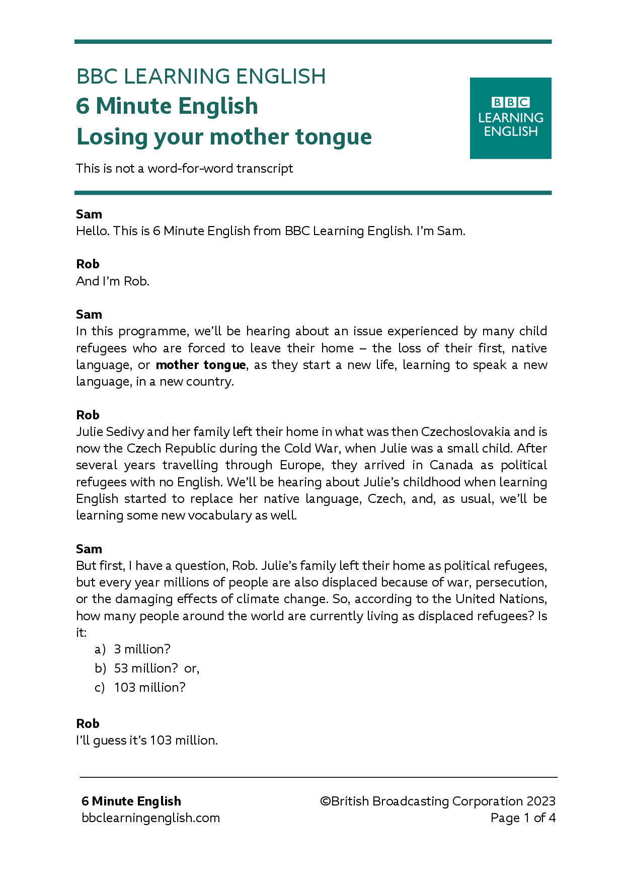 LOSING YOUR MOTHER TONGUE