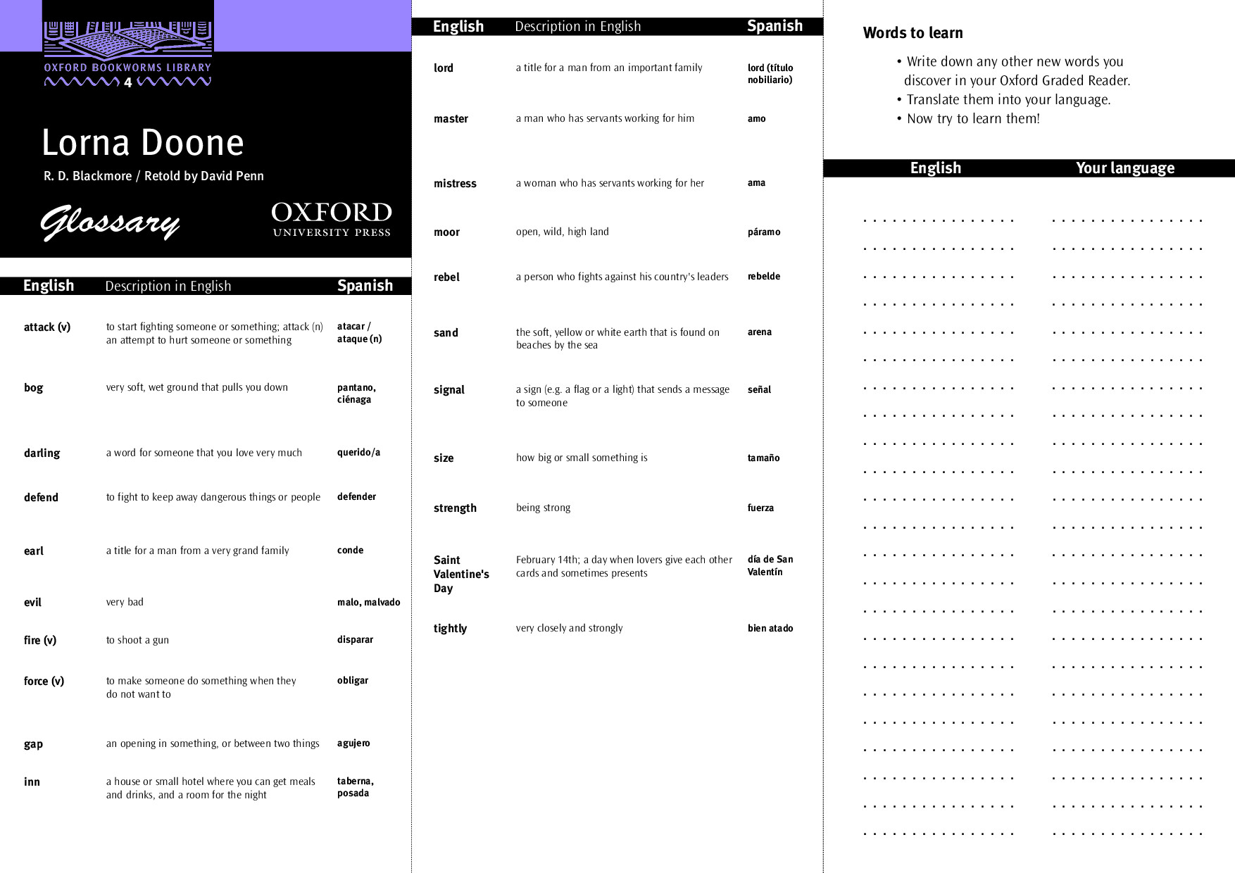 LORNA DOONE GLOSSARY