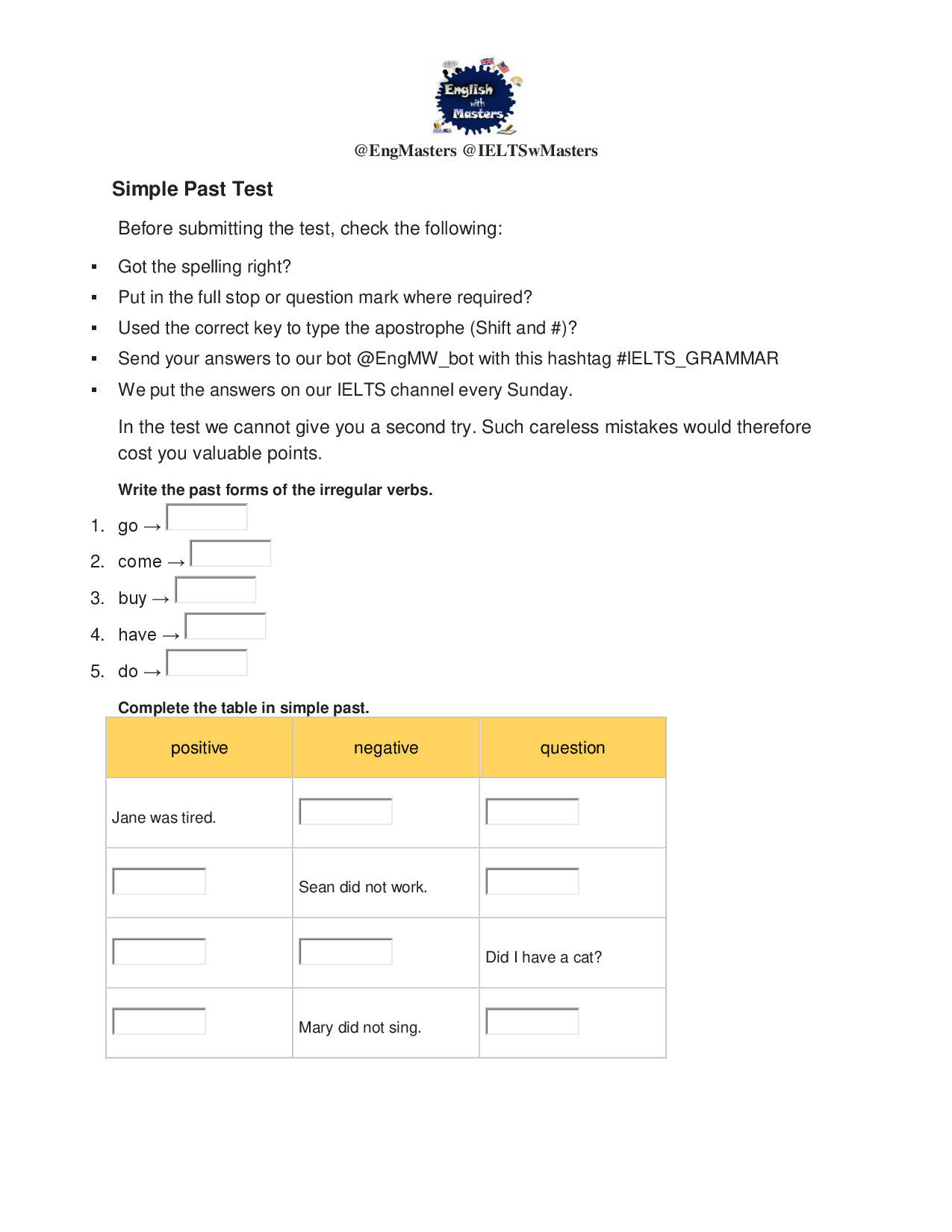 SIMPLE PAST TEST