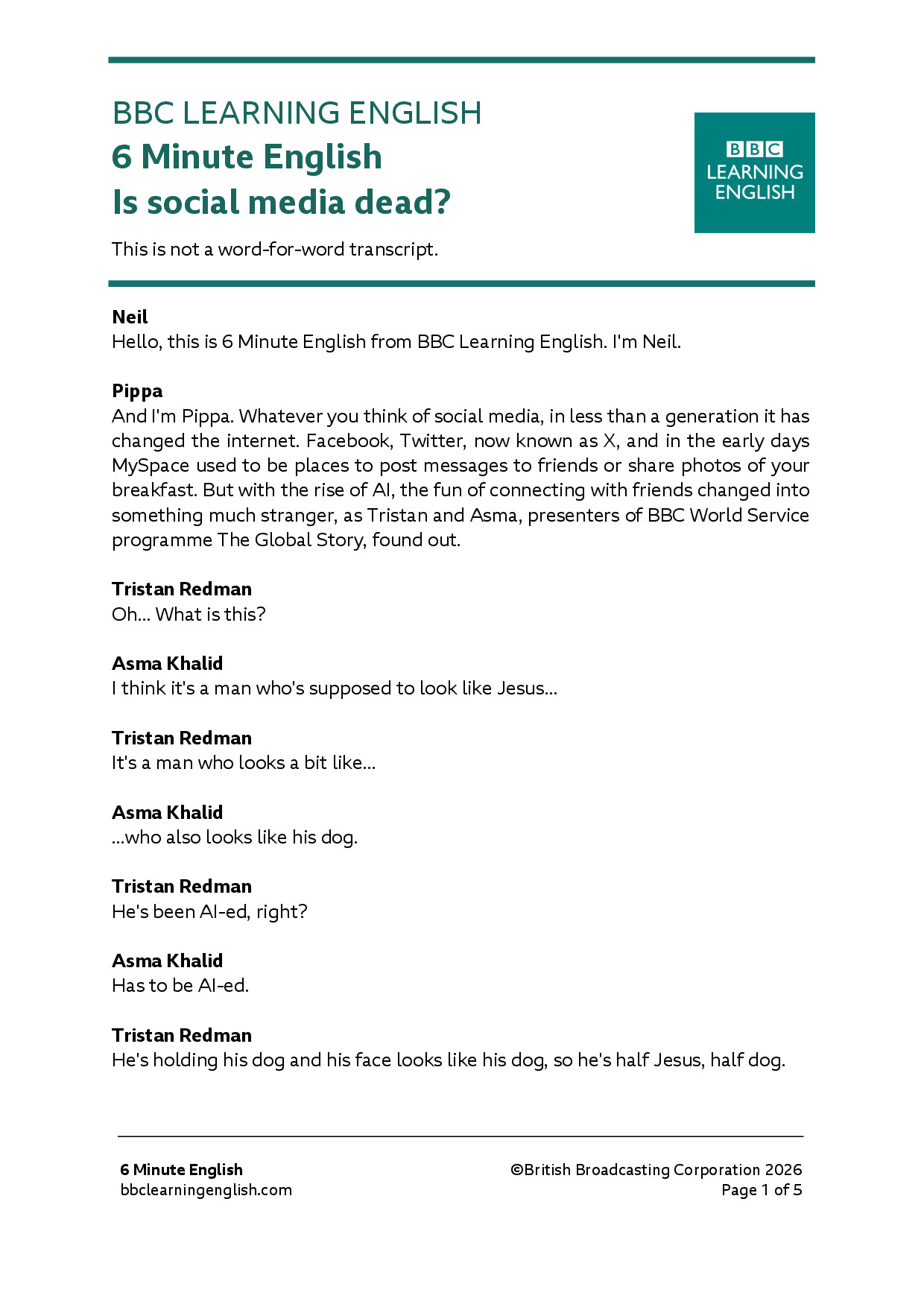 6 MINUTE ENGLISH IS SOCIAL MEDIA DEAD TRANSCRIPT