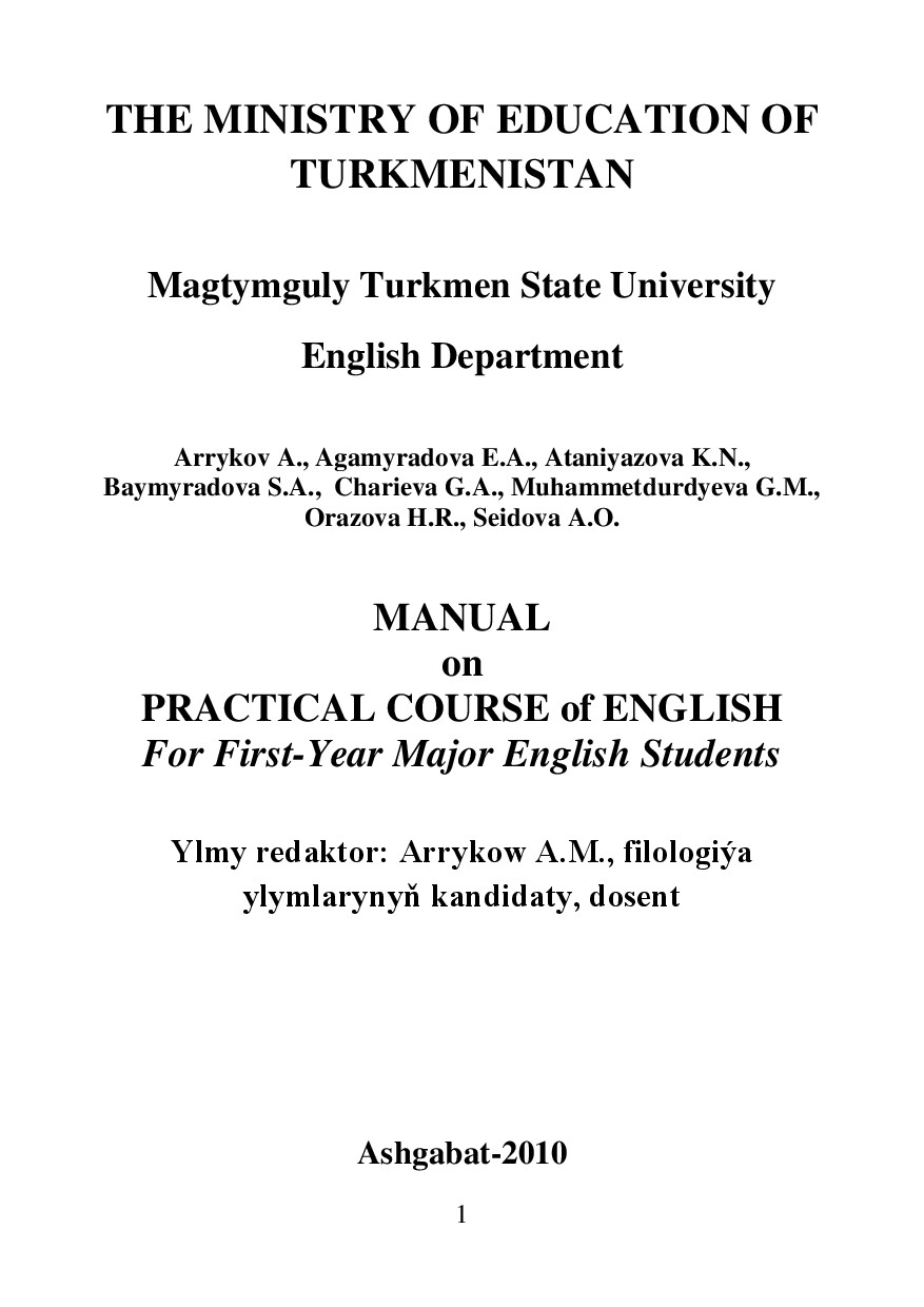 MANUAL ON PRACTICAL COURSE OF ENGLISH I