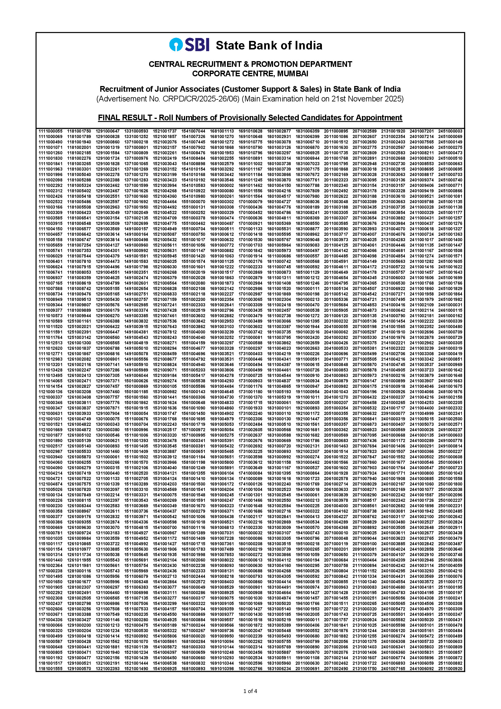 27022026 JUNIOR ASSOCIATES MAINS 2025 RESULT 15 FORMAT