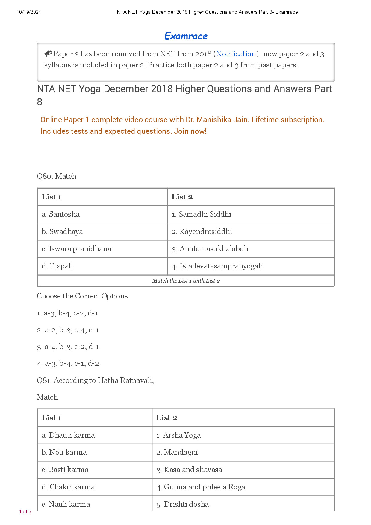 NTA NET YOGA DECEMBER 2018 PART 8