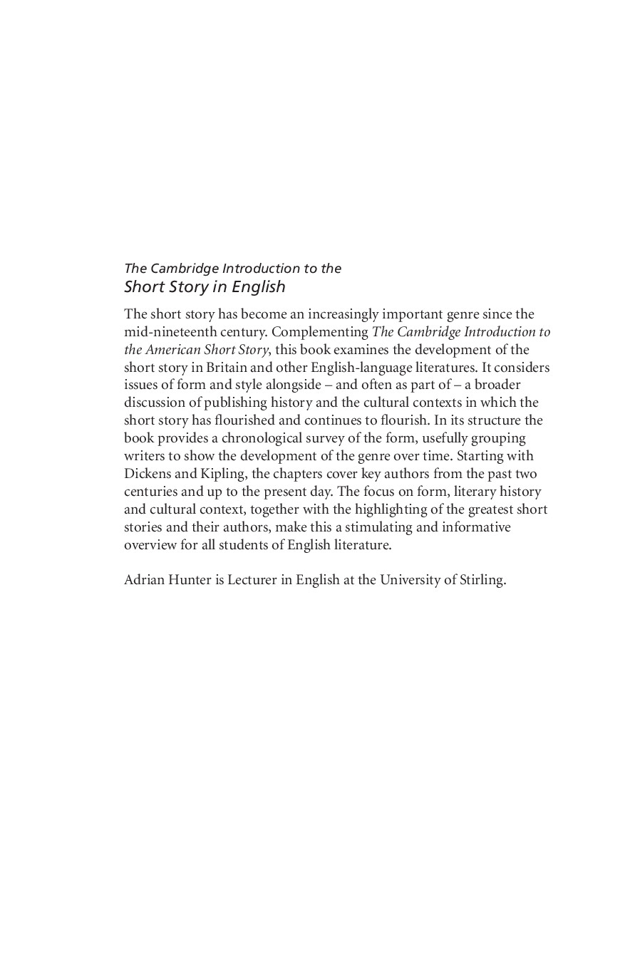 THE SHORT STORY IN ENGLISH CAMBRIDGE
