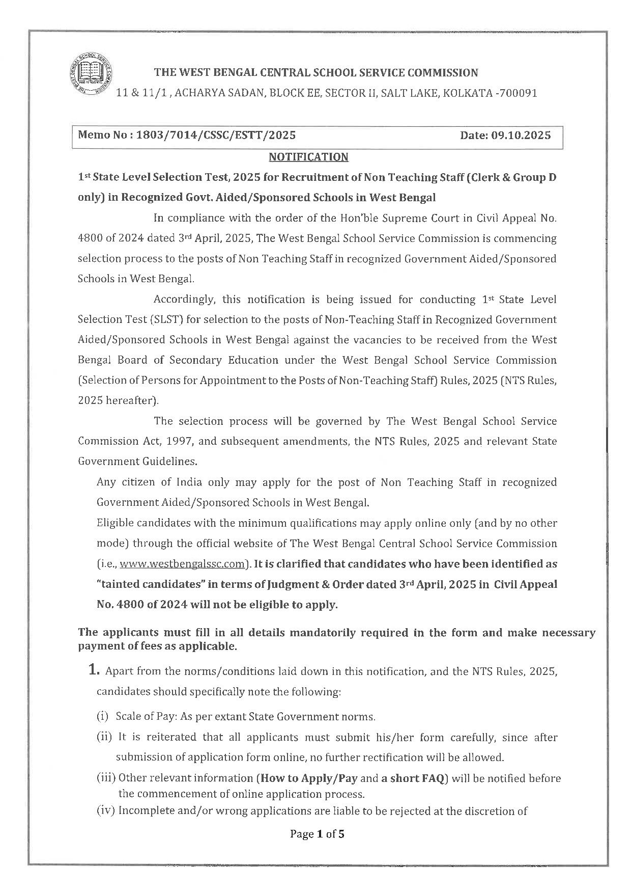 NOTIFICATION 1STSLST 2025 NTS 09 OCTOBER 2025