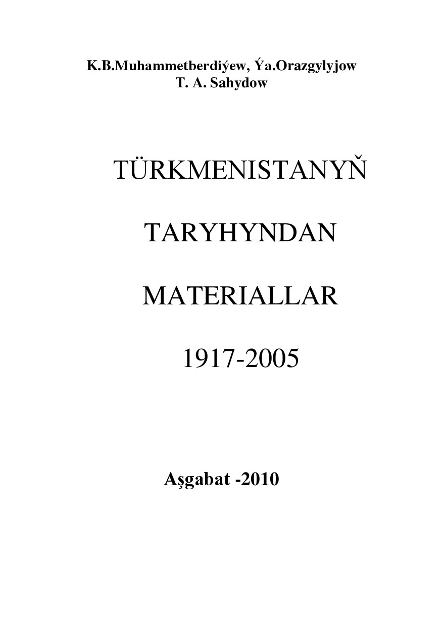 MuhammetberdiýEw K~TüRkmenistanyň Taryhyndan Materiallar