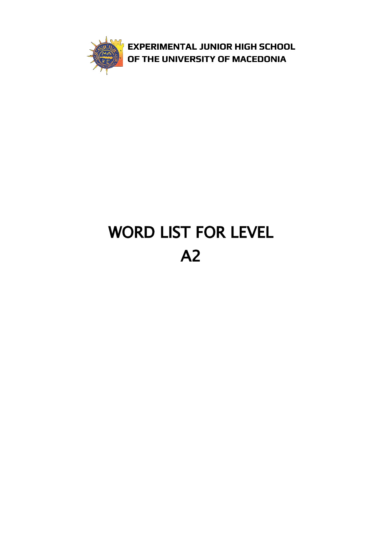 LEVEL A2 WORD LIST