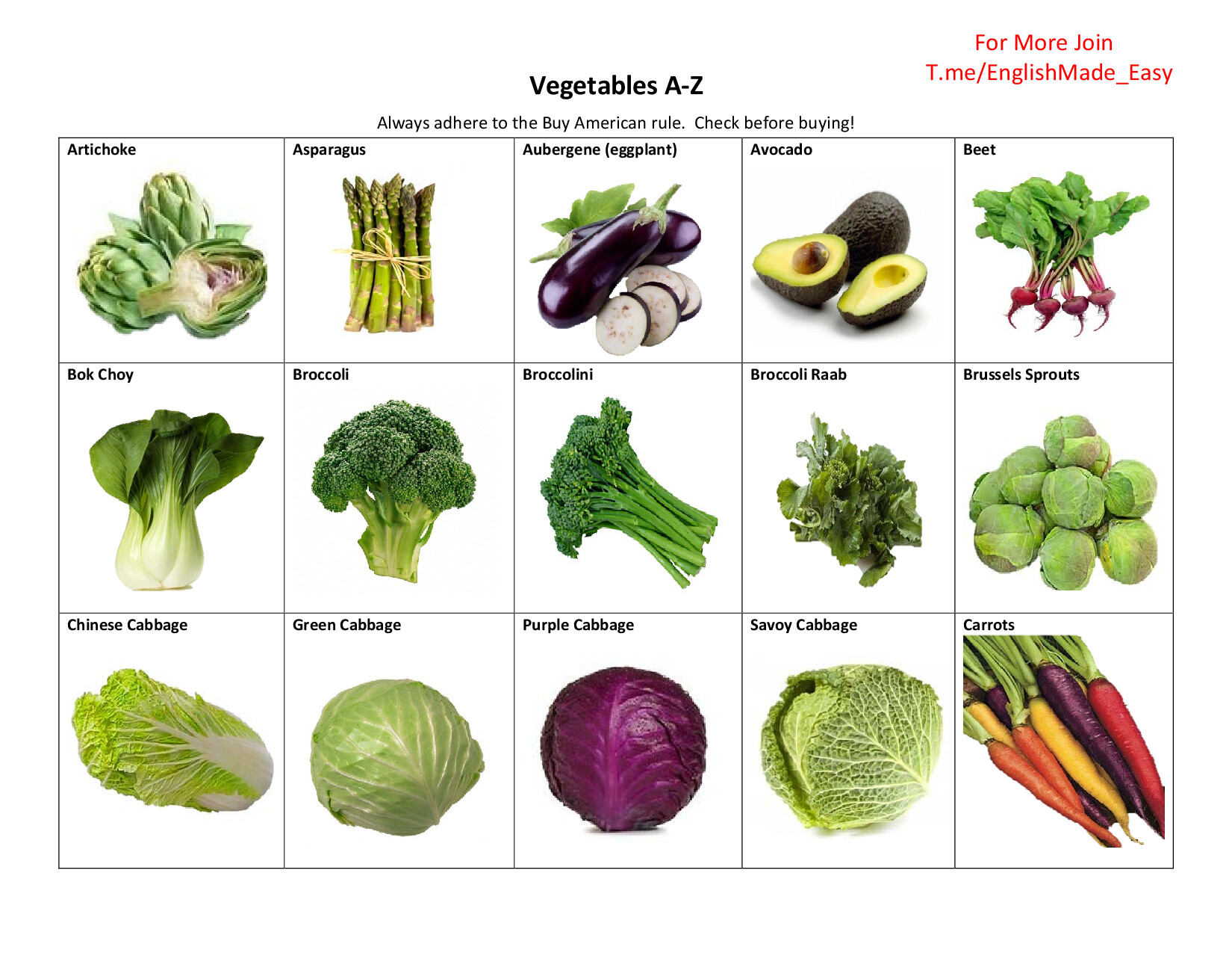 VEGETABLES A-Z