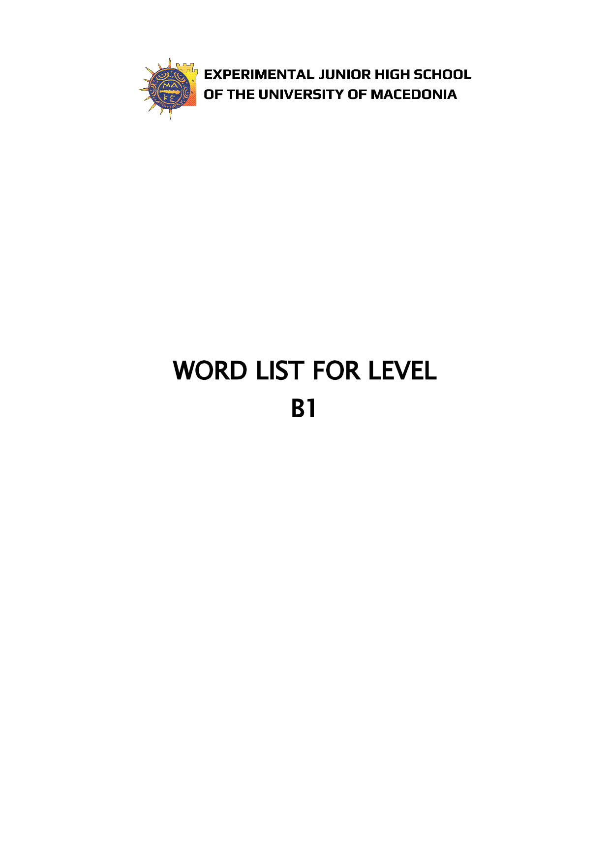 LEVEL B1 WORD LIST