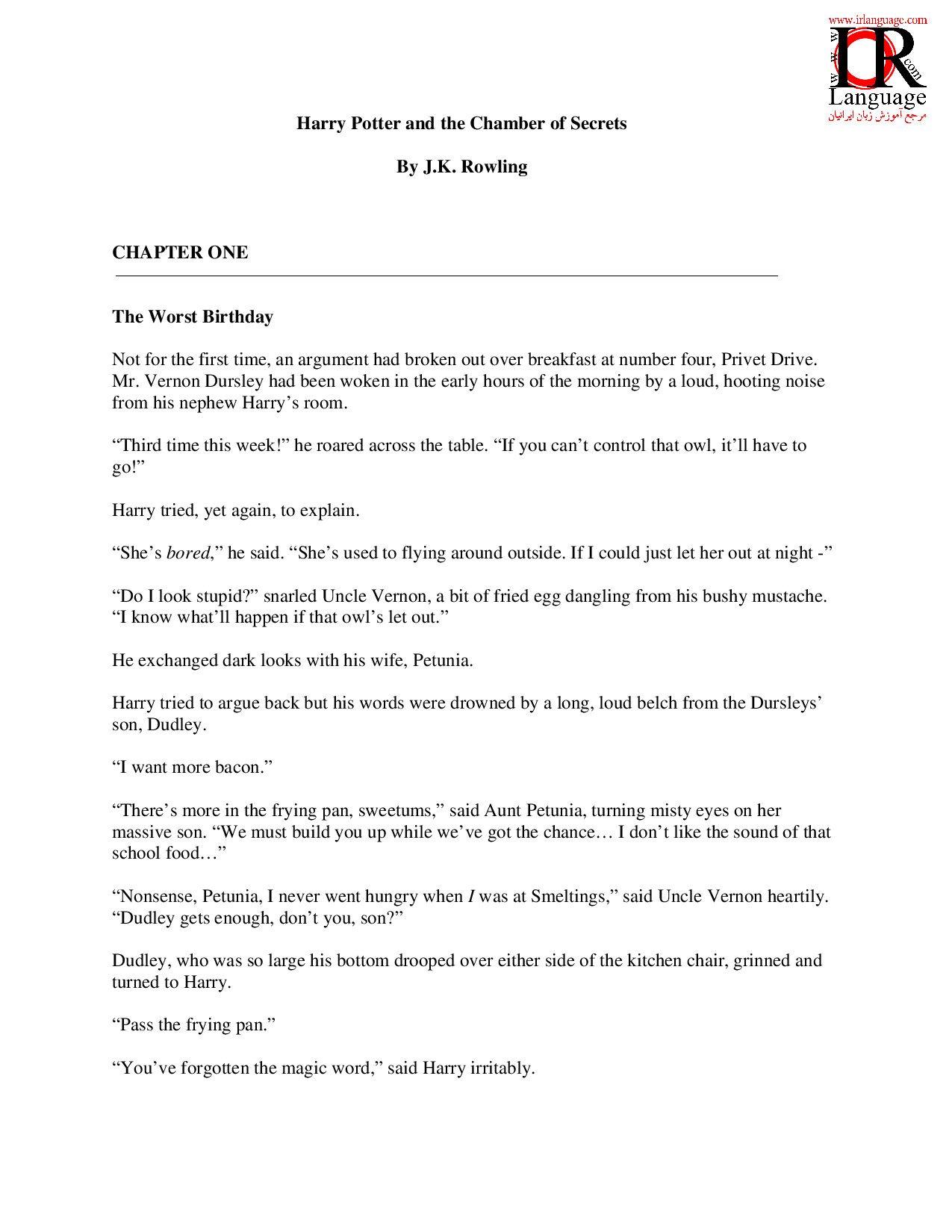 HARRY POTTER AND THE CHAMBER OF SECRETS BOOK PDF