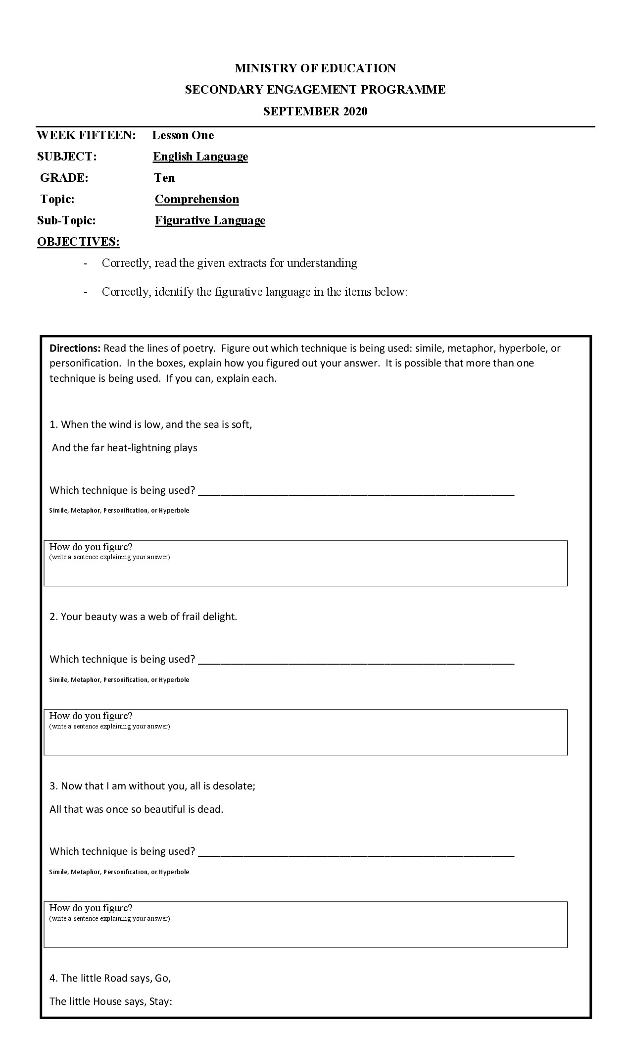 FIGURATIVE LANGUAGE   GRADE 10