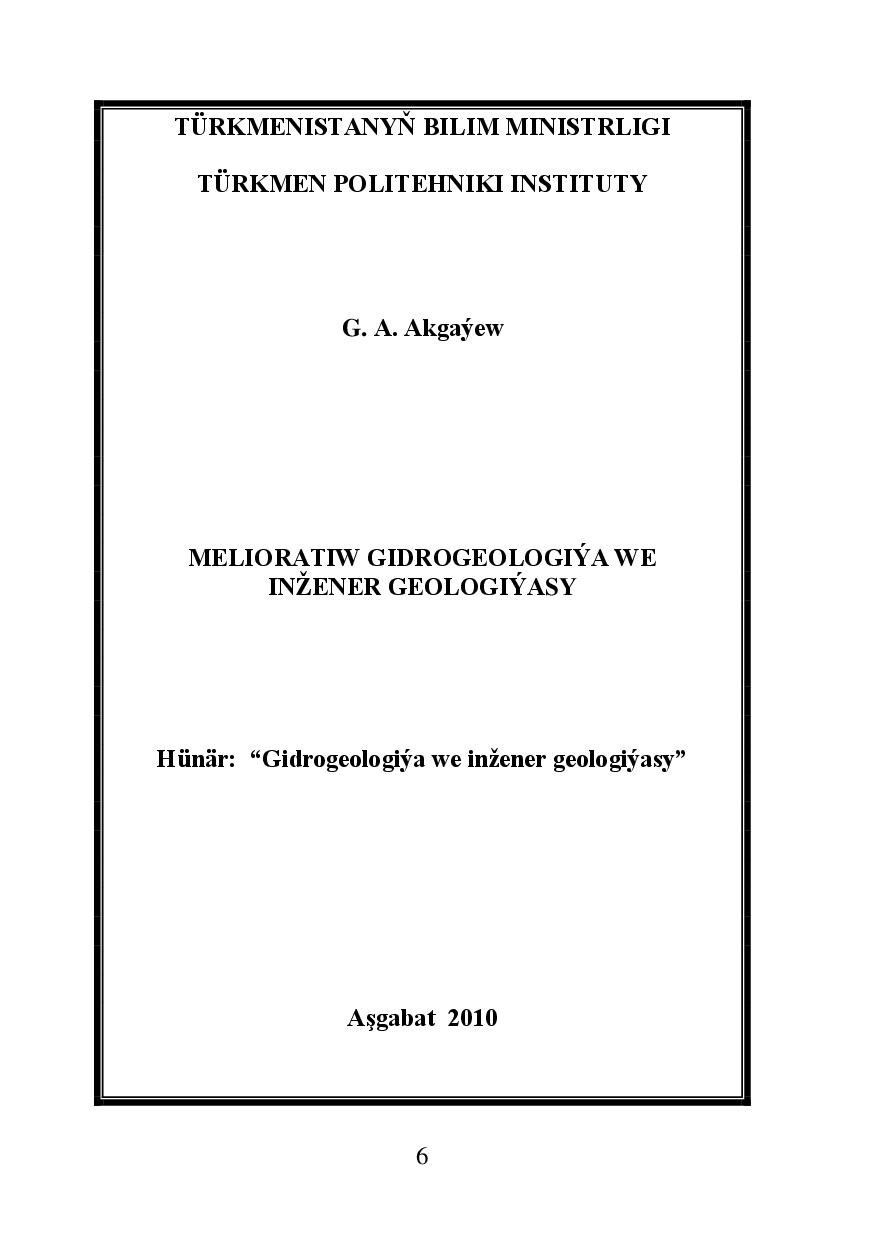 MELIORATIW GIDROGEOLOGIÝA WE INŽENER GEOLOGIÝASY