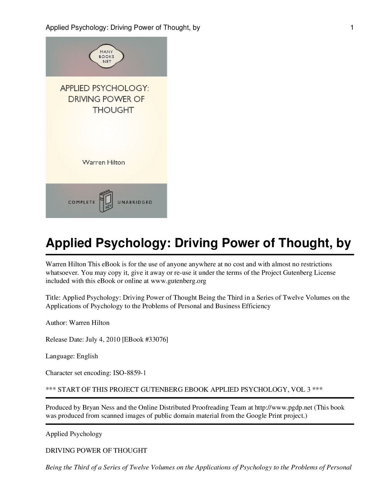 WARREN HILTON APPLIED PSYCHOLOGY DRIVING POWER OF
