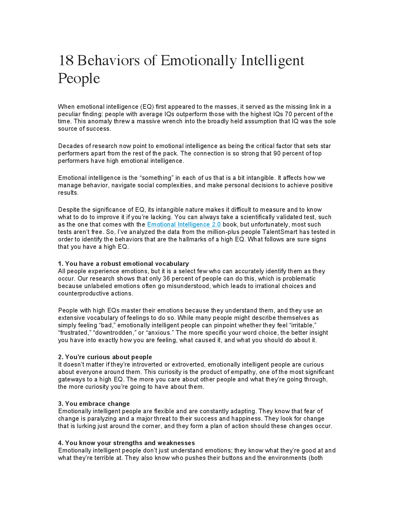 18 BEHAVIORS OF EMOTIONALLY INTELLIGENT PEOPLE