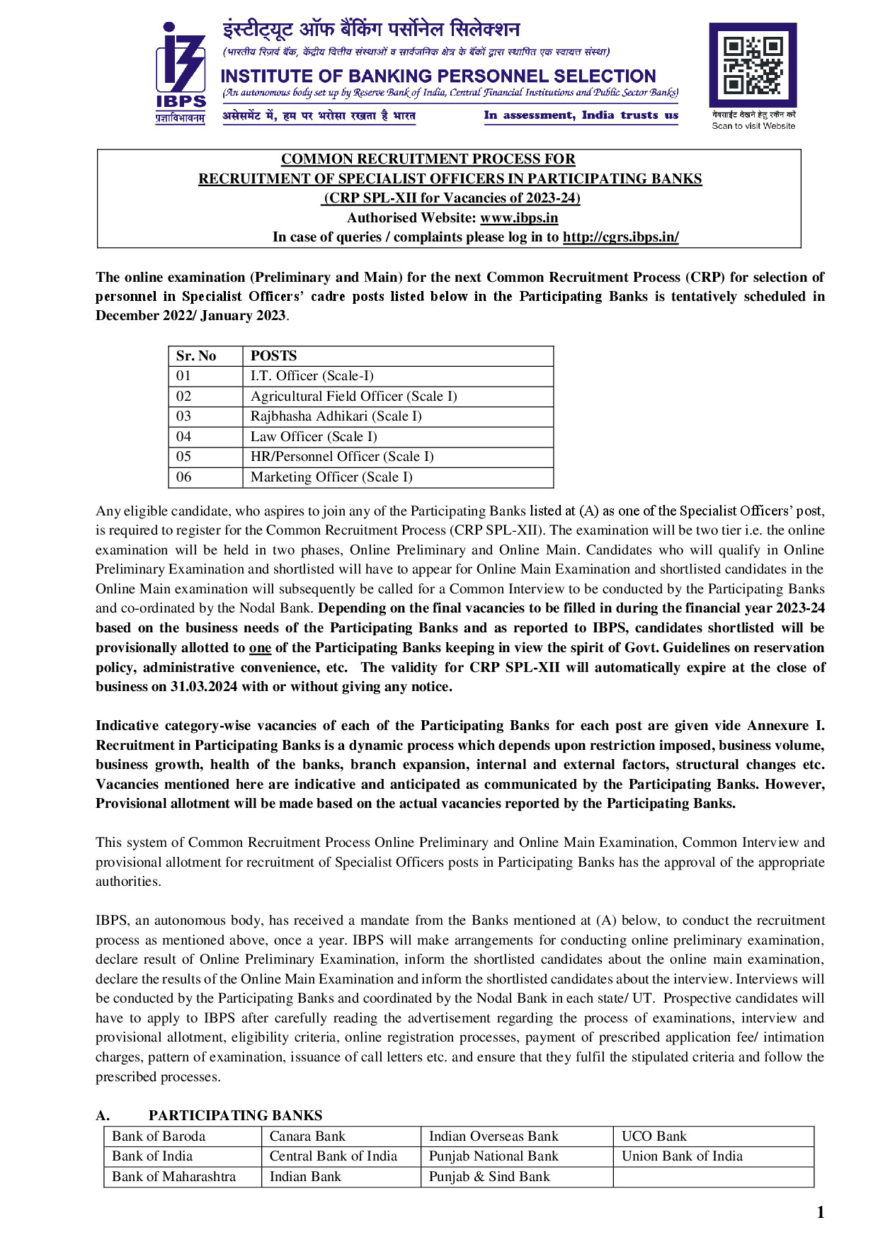 DETAILED ADVT. CRP SPL XII