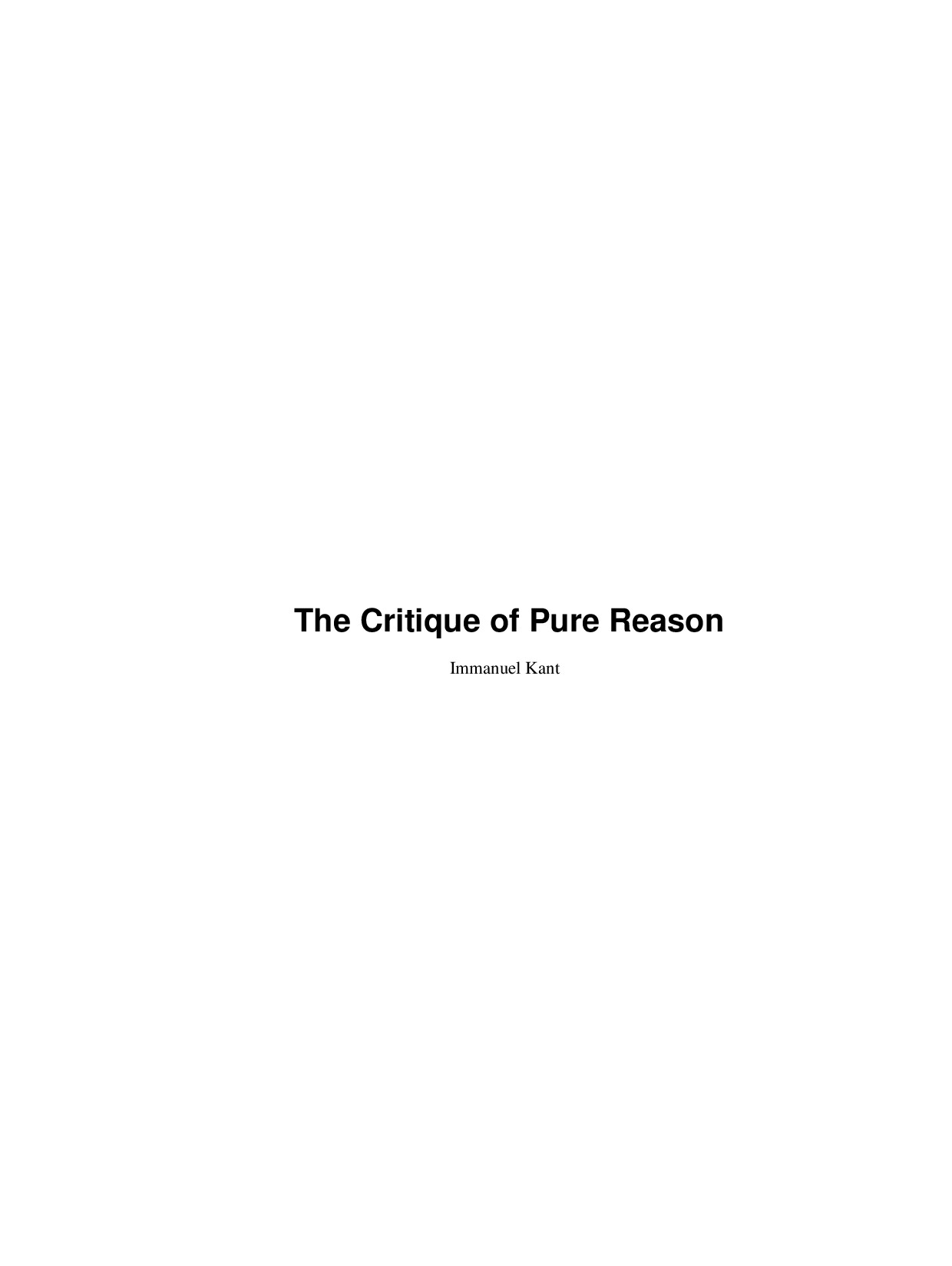 THE CRITIQUE OF PURE REASON BY IMMANUEL KANT