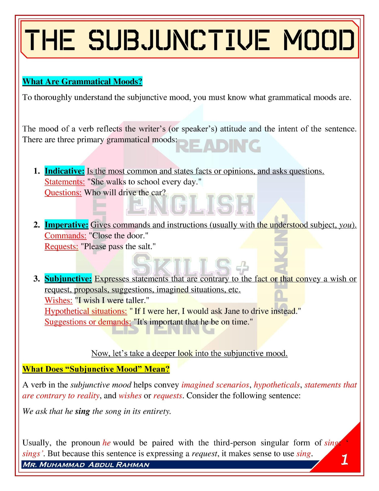 SUBJUNCTIVE MOOD